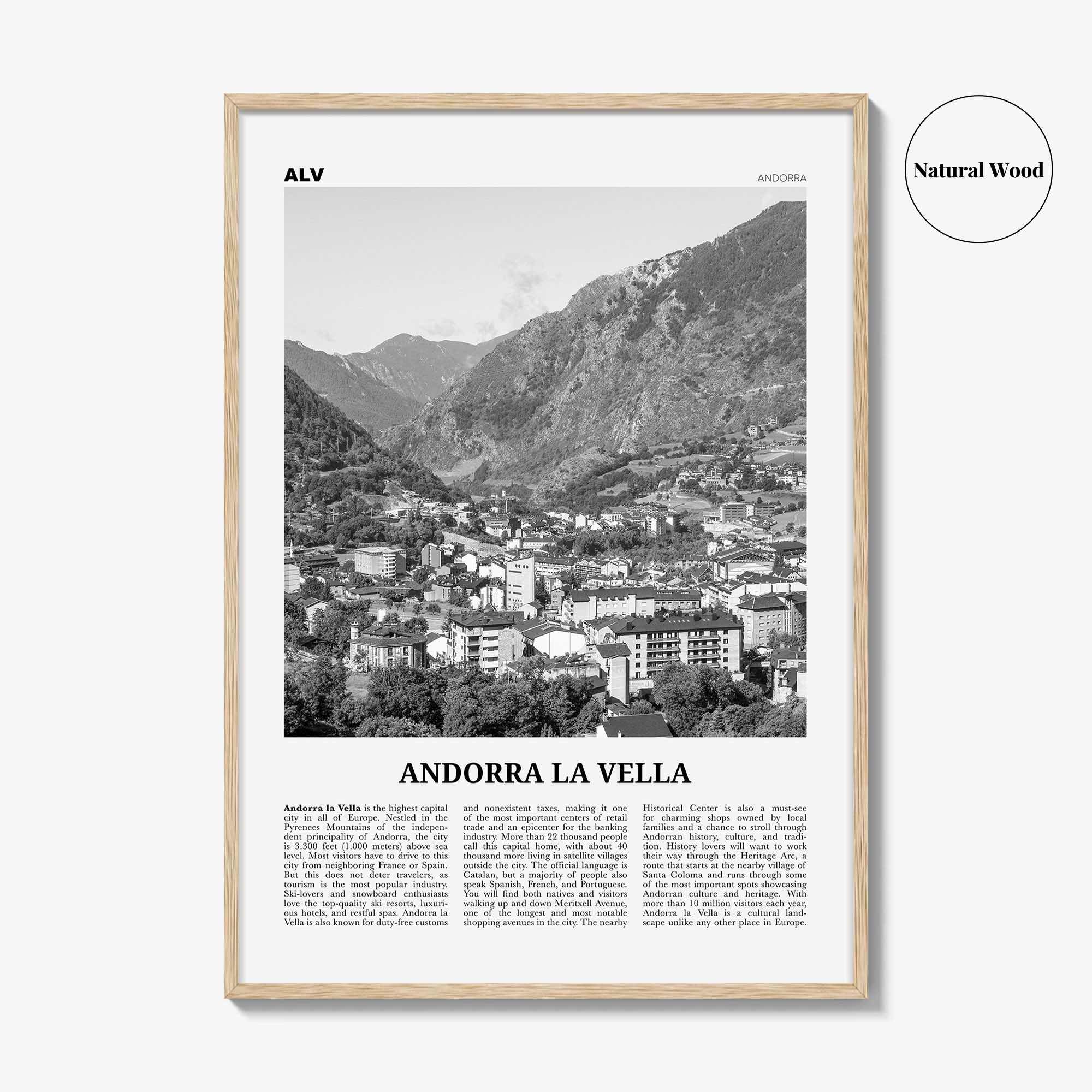 Andorra la Vella Print Black and White, Andorra la Vella Wall Art, Andorra la Vella Poster, Andorra la Vella Photo, la Vieja, Andorra
