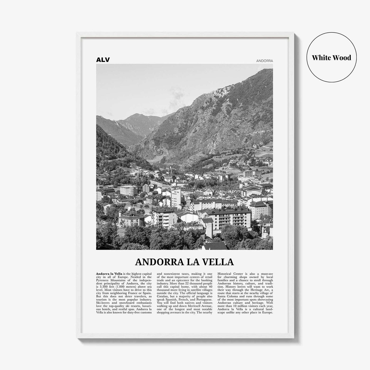 Andorra la Vella Print Black and White, Andorra la Vella Wall Art, Andorra la Vella Poster, Andorra la Vella Photo, la Vieja, Andorra