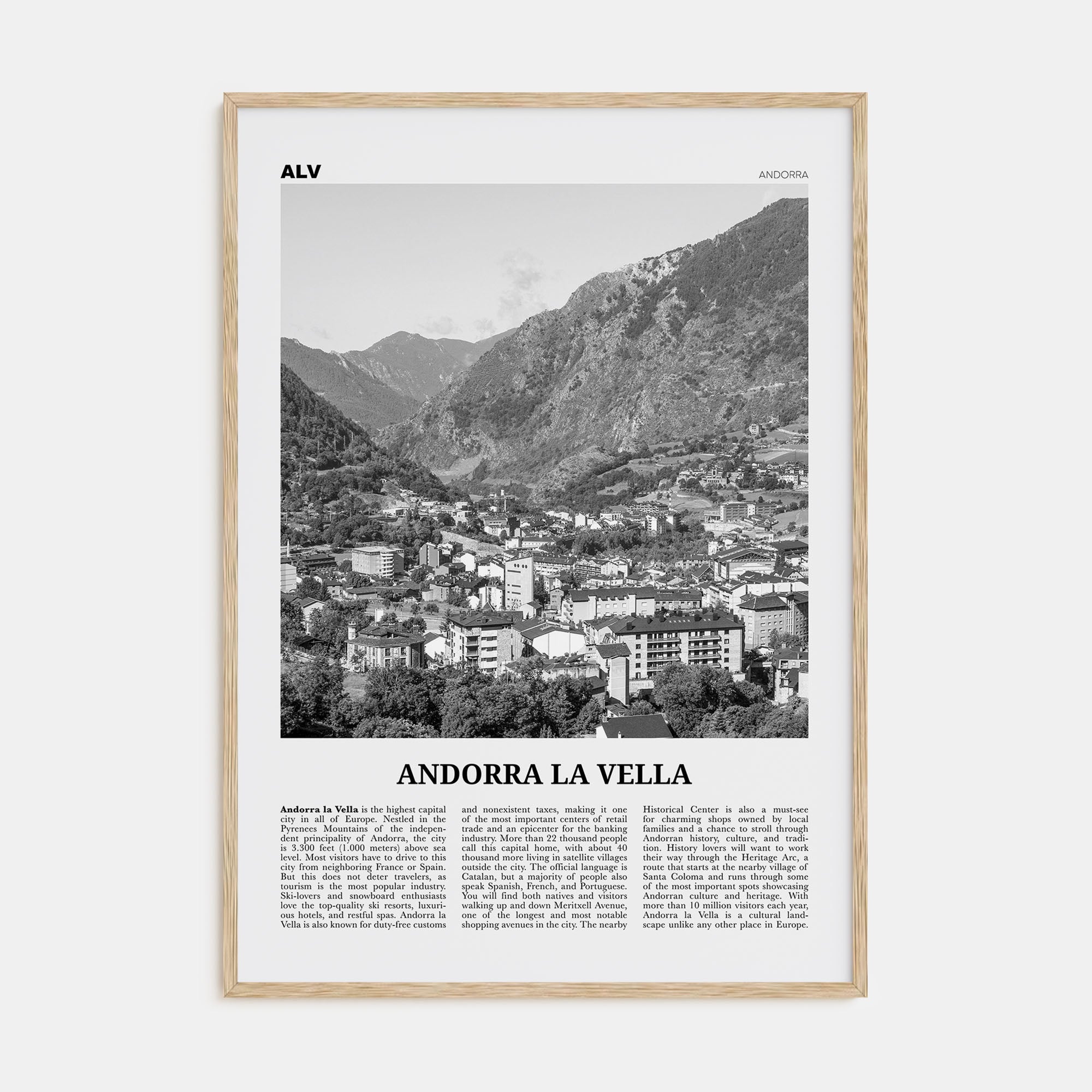 Andorra la Vella Travel B&W Poster