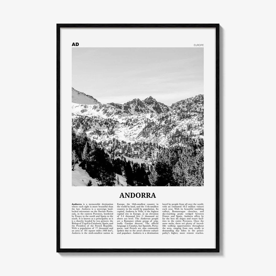 Andorra Print Black and White, Andorra Wall Art, Andorra Poster, Andorra Photo, Andorra Wall Decor, d'Andorra, Andorra la Vella, Europe