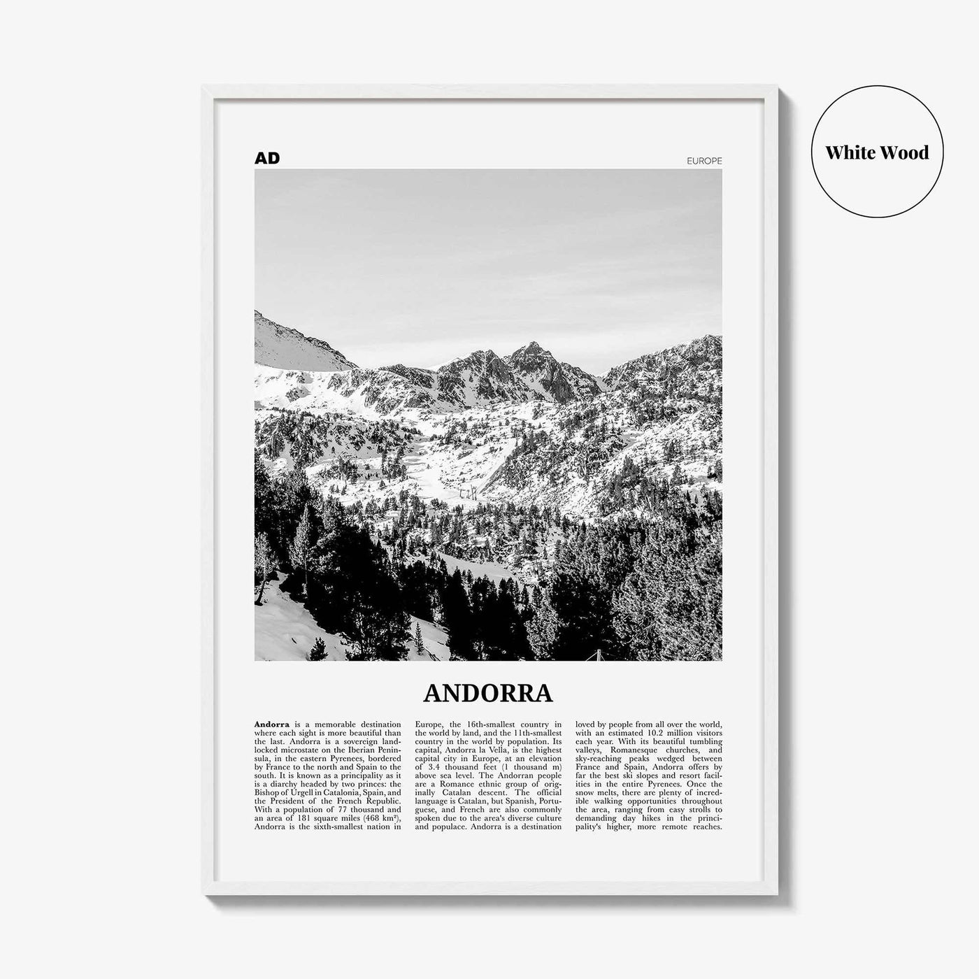 Andorra Print Black and White, Andorra Wall Art, Andorra Poster, Andorra Photo, Andorra Wall Decor, d'Andorra, Andorra la Vella, Europe