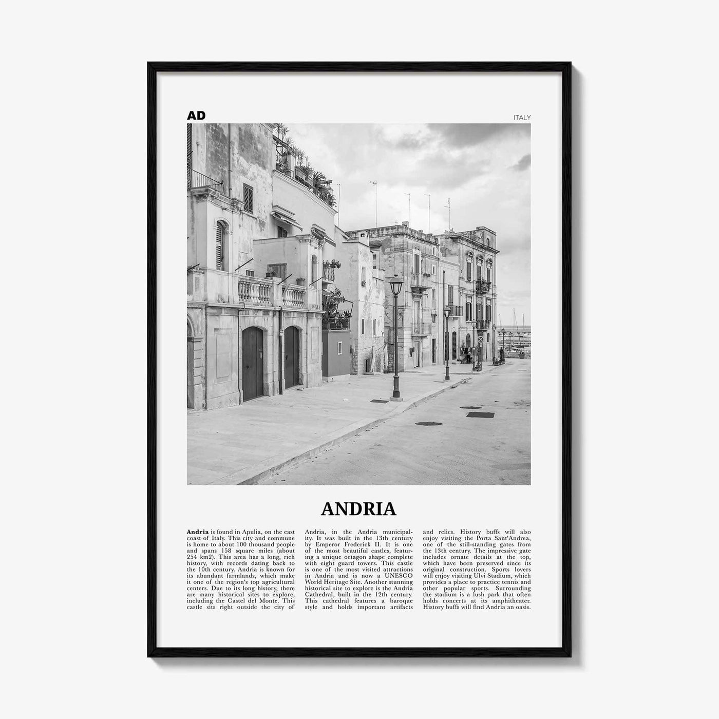 Andria Print Black and White, Andria Wall Art, Andria Poster, Andria Photo, Andria Wall Décor, Andria Map, Italy