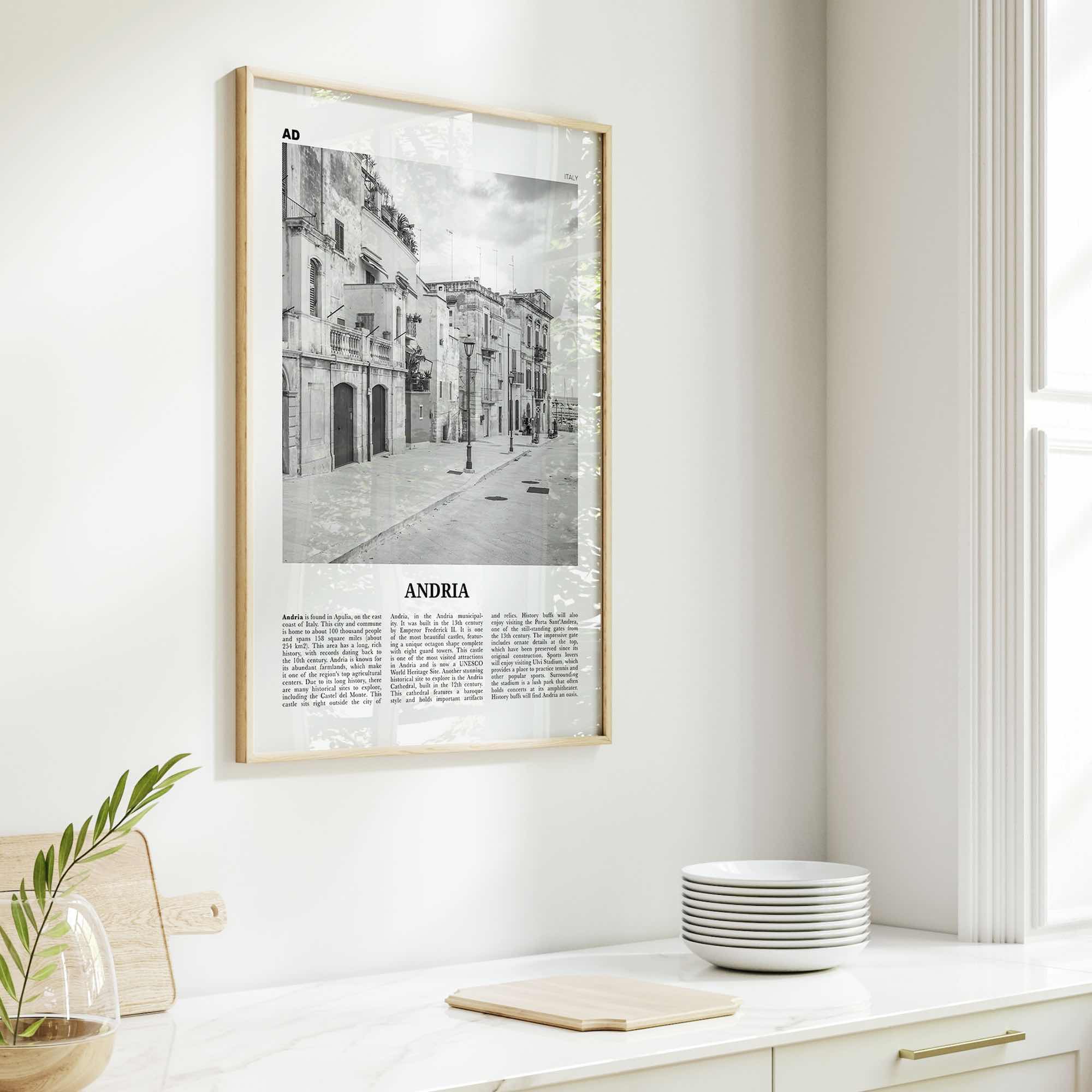Andria Print Black and White, Andria Wall Art, Andria Poster, Andria Photo, Andria Wall Décor, Andria Map, Italy