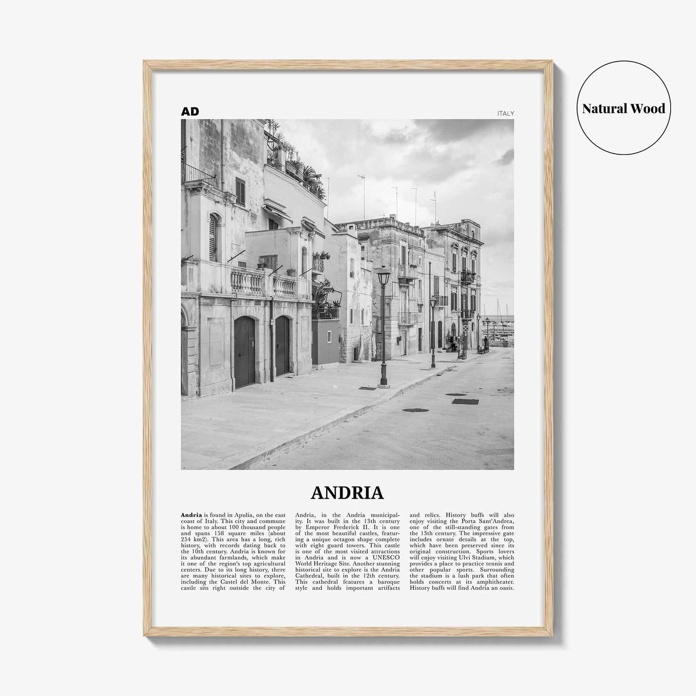 Andria Print Black and White, Andria Wall Art, Andria Poster, Andria Photo, Andria Wall Décor, Andria Map, Italy