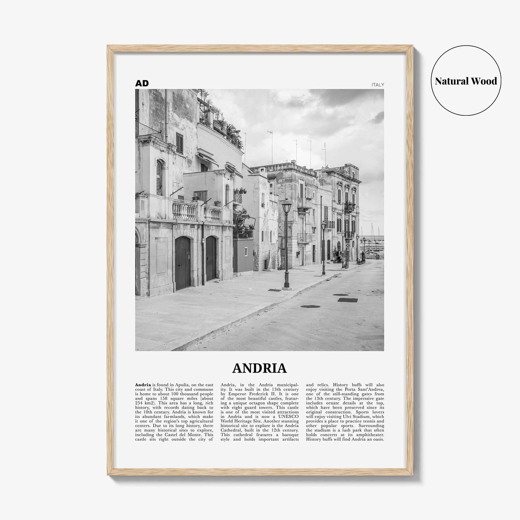 Andria Print Black and White, Andria Wall Art, Andria Poster, Andria Photo, Andria Wall Décor, Andria Map, Italy