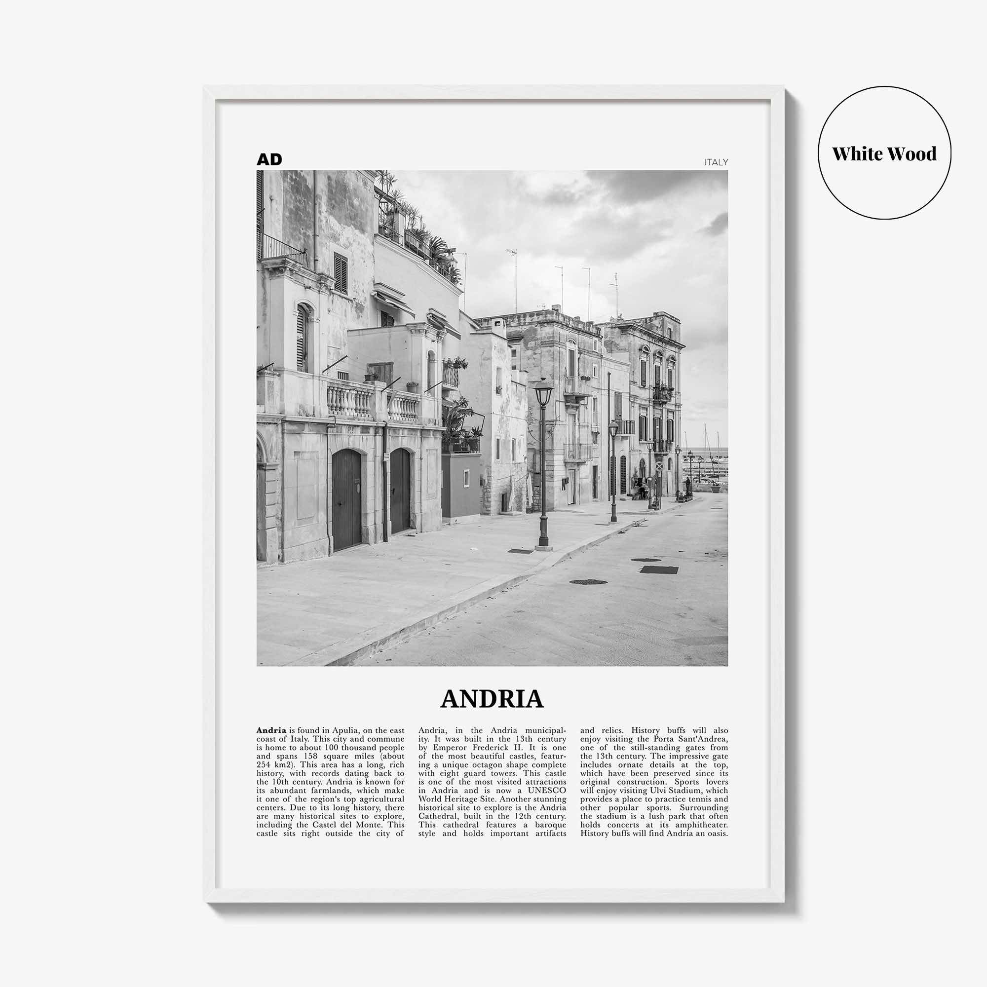 Andria Print Black and White, Andria Wall Art, Andria Poster, Andria Photo, Andria Wall Décor, Andria Map, Italy