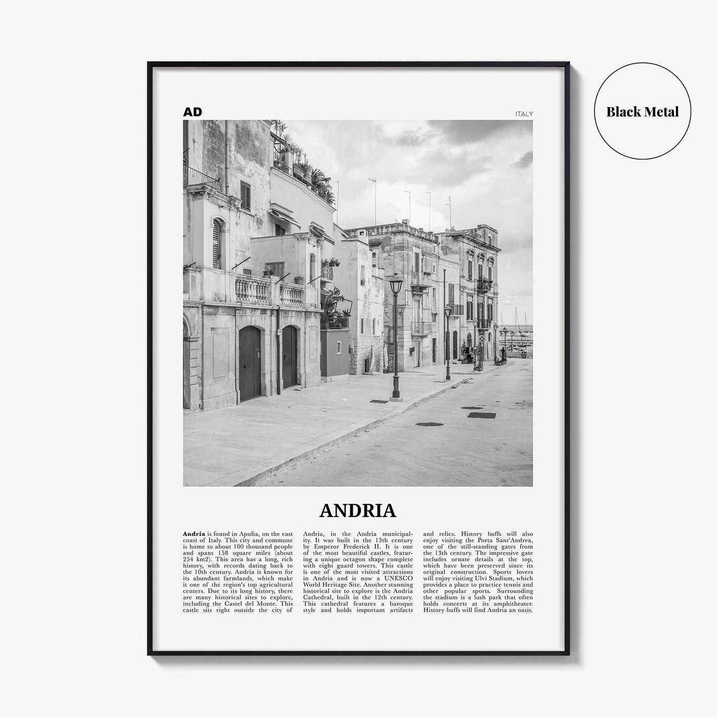 Andria Print Black and White, Andria Wall Art, Andria Poster, Andria Photo, Andria Wall Décor, Andria Map, Italy