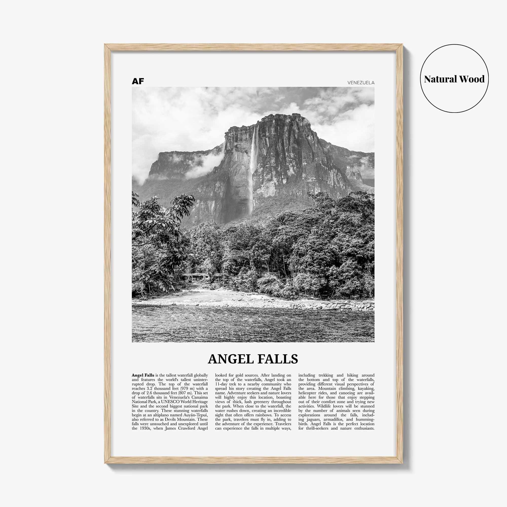 Angel Falls Print Black and White, Angel Falls Wall Art, Angel Falls Poster, Angel Falls Photo, Angel Falls Wall Décor, Venezuela