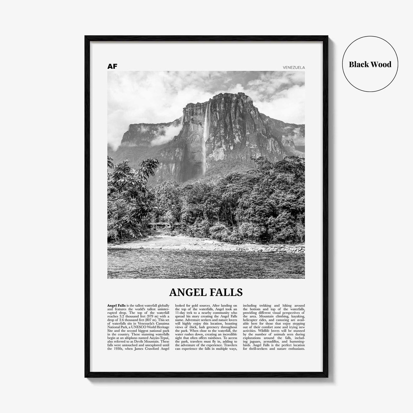 Angel Falls Print Black and White, Angel Falls Wall Art, Angel Falls Poster, Angel Falls Photo, Angel Falls Wall Décor, Venezuela