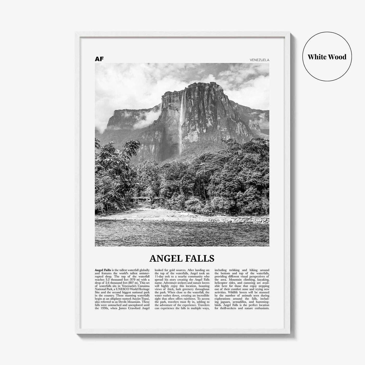 Angel Falls Print Black and White, Angel Falls Wall Art, Angel Falls Poster, Angel Falls Photo, Angel Falls Wall Décor, Venezuela