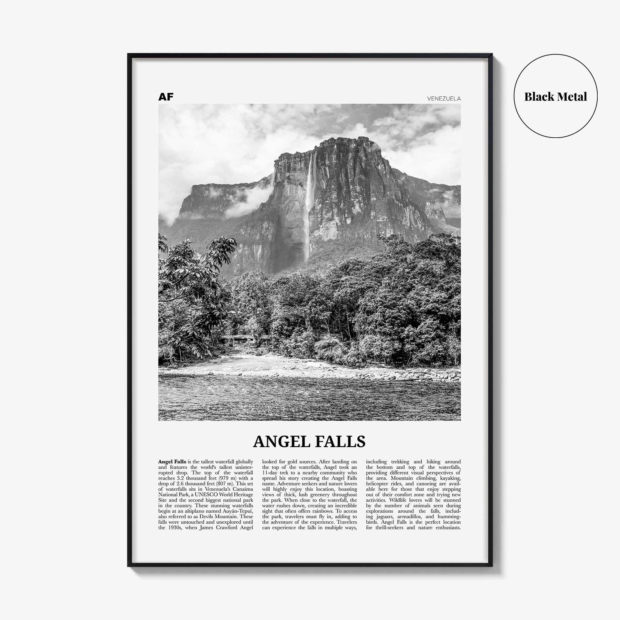 Angel Falls Print Black and White, Angel Falls Wall Art, Angel Falls Poster, Angel Falls Photo, Angel Falls Wall Décor, Venezuela