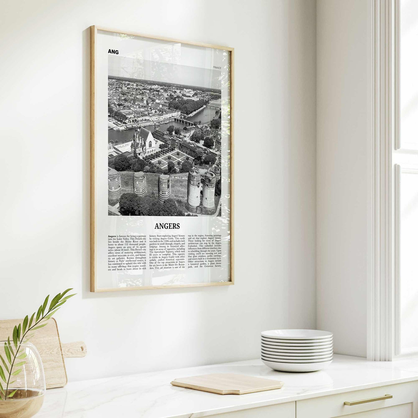 Angers Print Black and White, Angers Wall Art, Angers Poster, Angers Photo, Angers Wall Décor, Angers Map, France