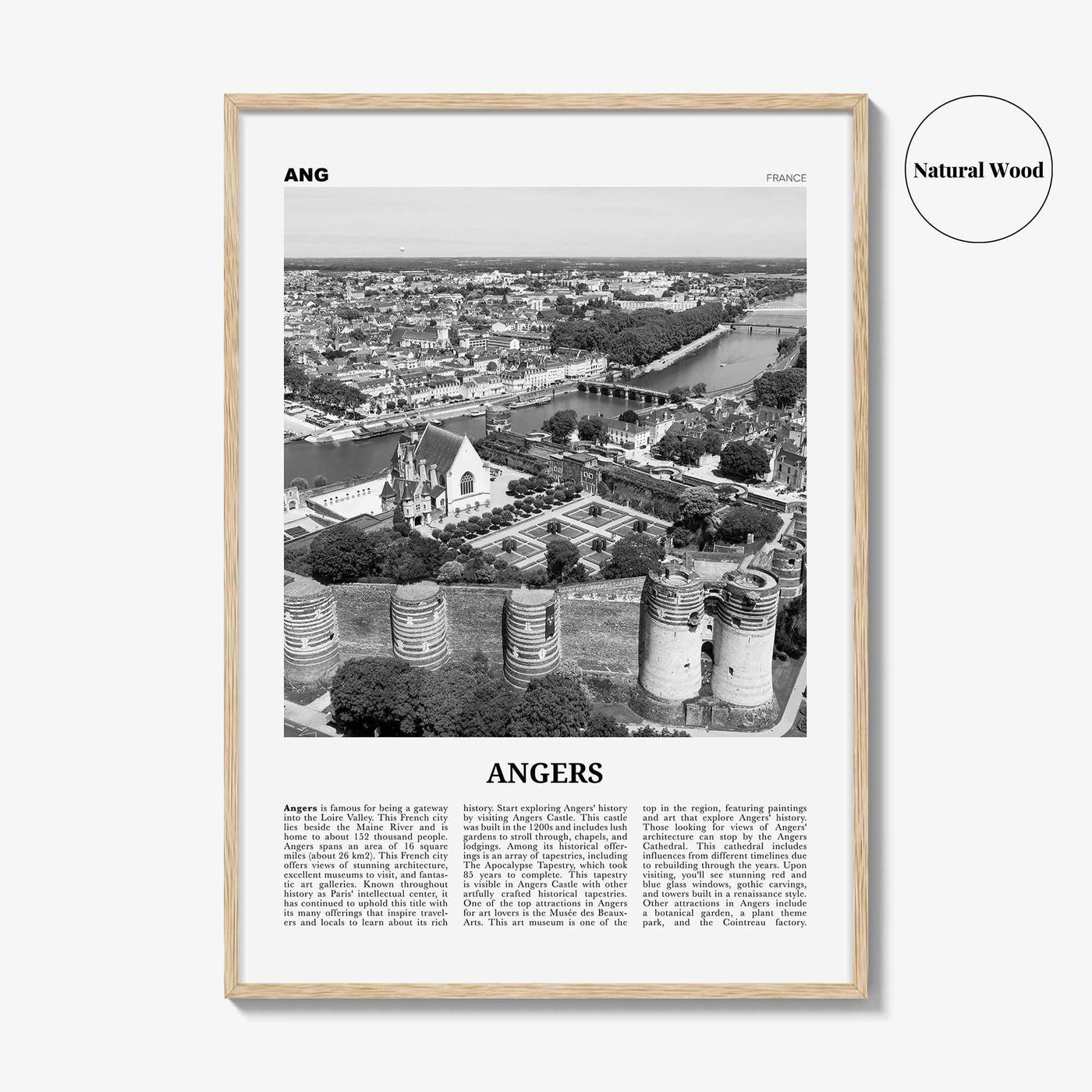 Angers Print Black and White, Angers Wall Art, Angers Poster, Angers Photo, Angers Wall Décor, Angers Map, France