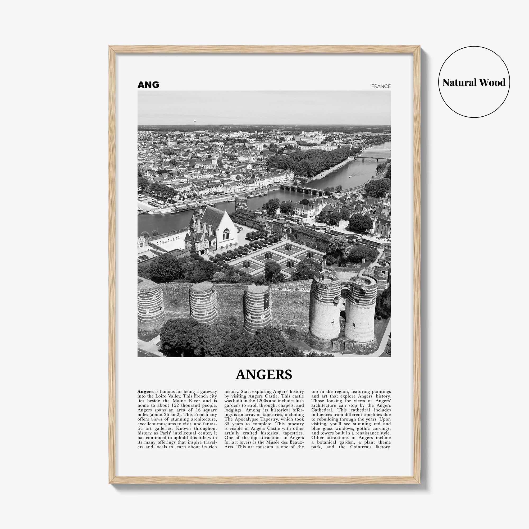 Angers Print Black and White, Angers Wall Art, Angers Poster, Angers Photo, Angers Wall Décor, Angers Map, France