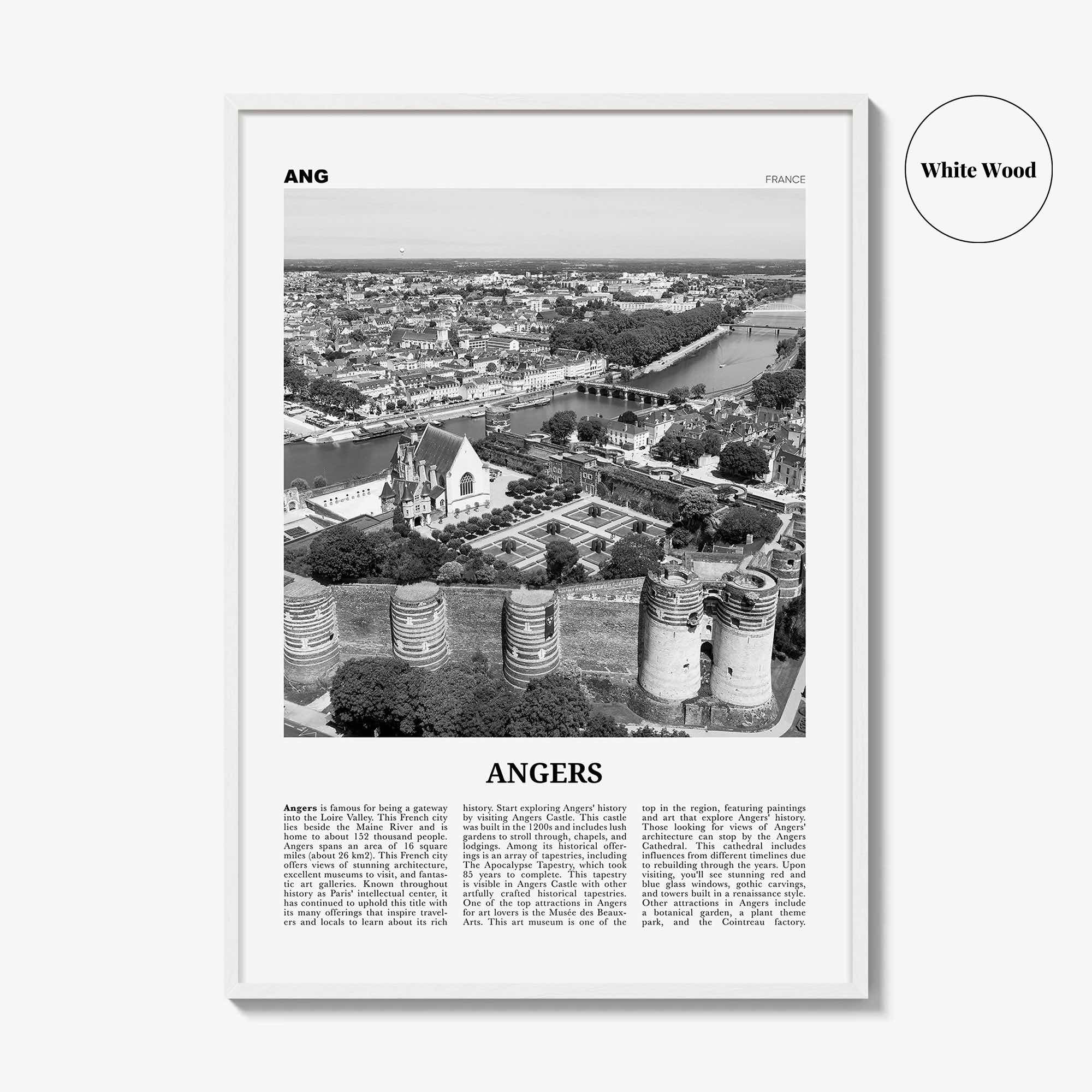 Angers Print Black and White, Angers Wall Art, Angers Poster, Angers Photo, Angers Wall Décor, Angers Map, France