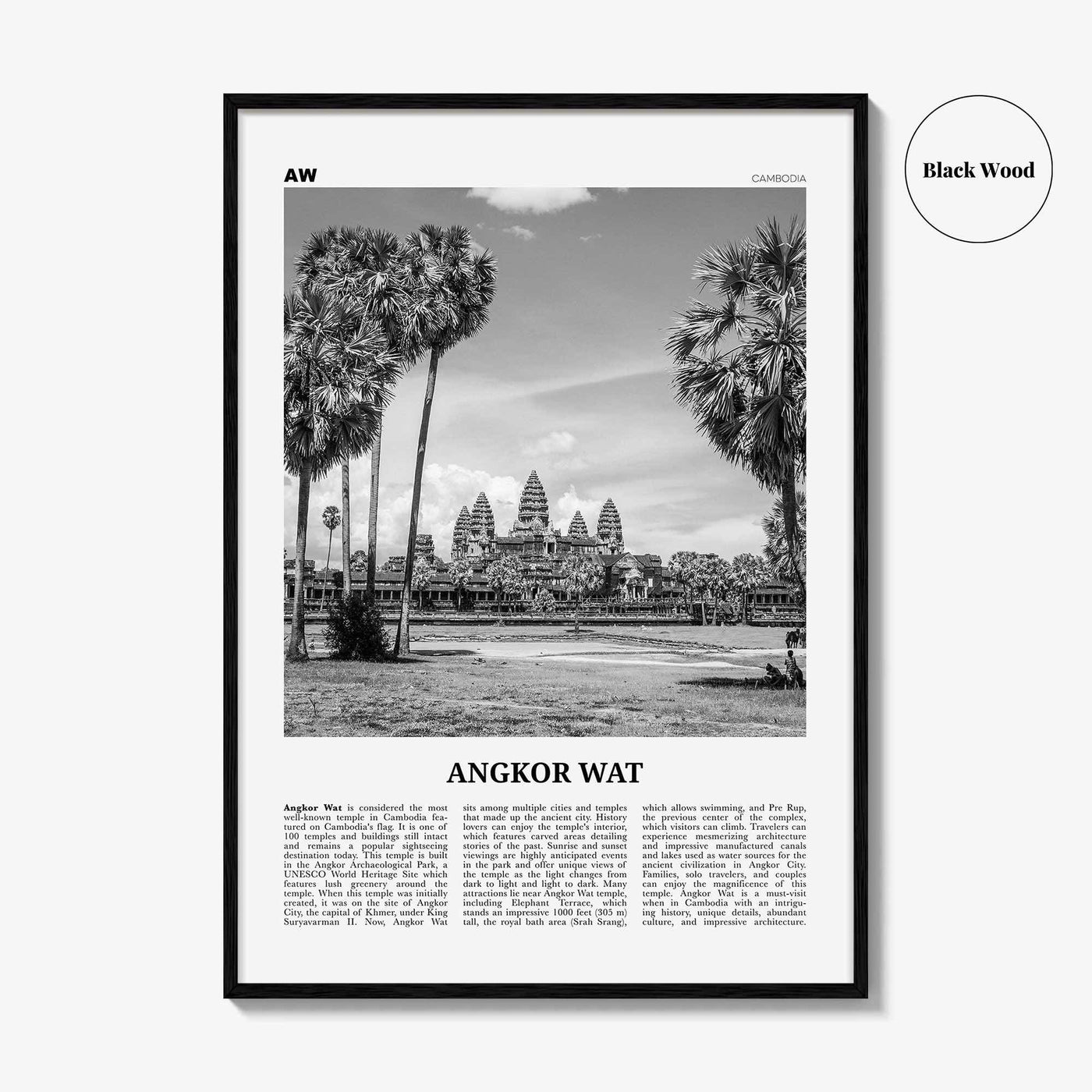 Angkor Wat Print Black and White, Angkor Wat Wall Art, Angkor Wat Poster, Angkor Wat Photo, Angkor Wat Wall Décor, Cambodia