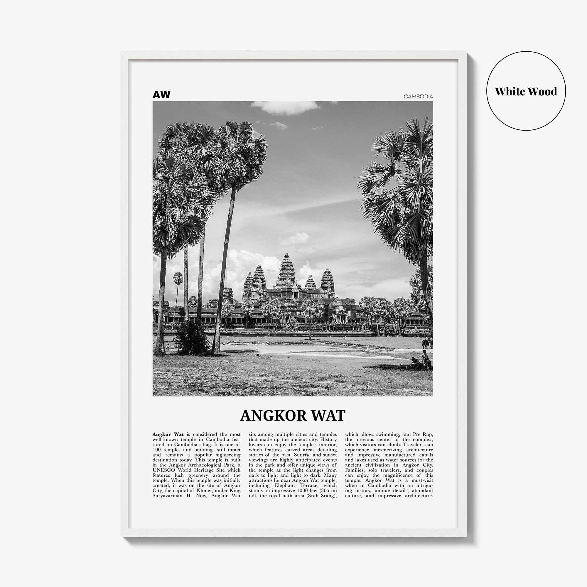 Angkor Wat Print Black and White, Angkor Wat Wall Art, Angkor Wat Poster, Angkor Wat Photo, Angkor Wat Wall Décor, Cambodia