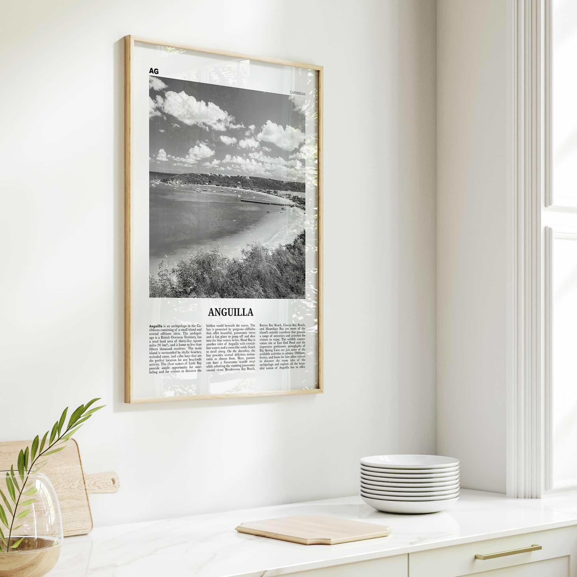 Anguilla Print Black and White, Anguilla Wall Art, Anguilla Poster, Anguilla Photo, Anguilla Map, Caribbean