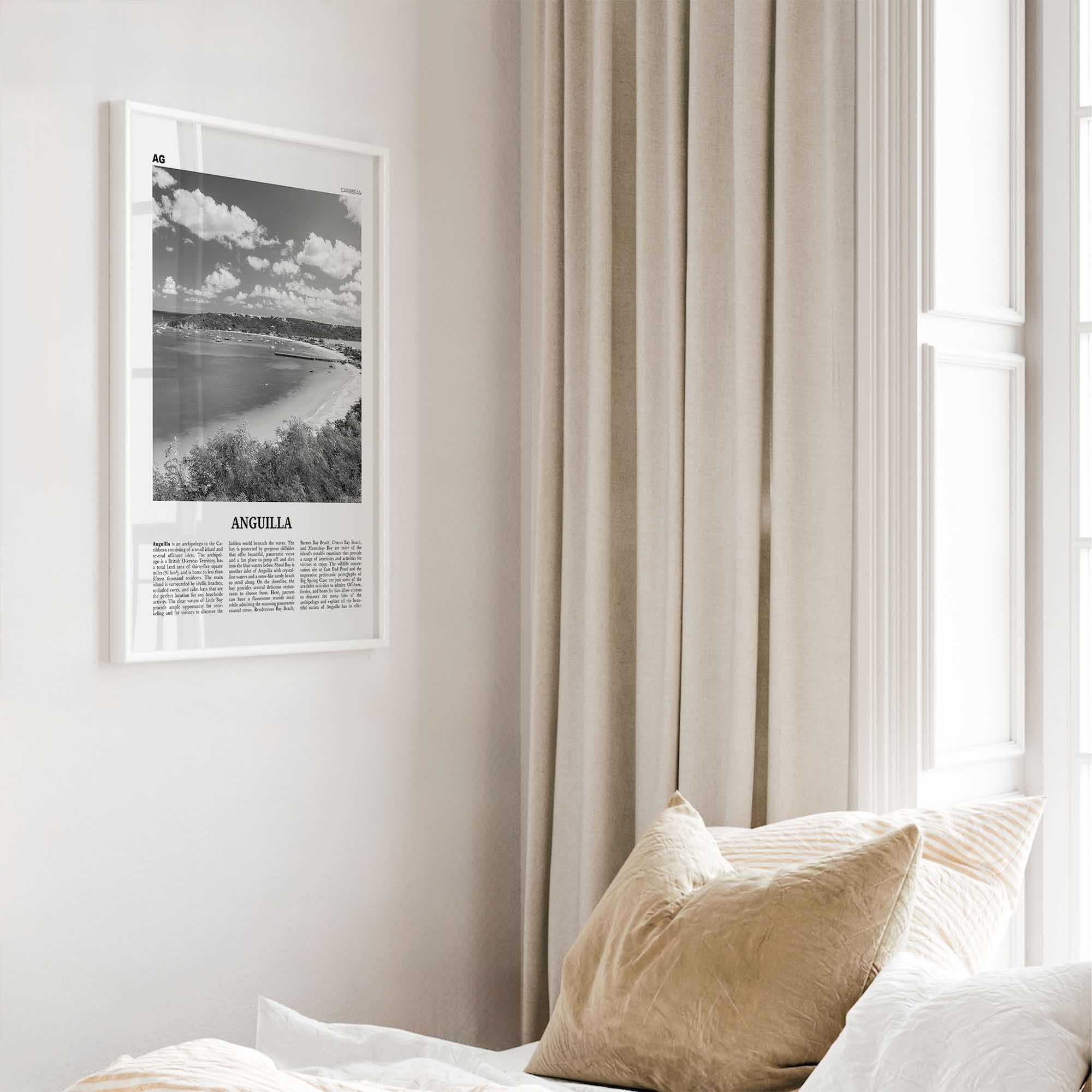 Anguilla Print Black and White, Anguilla Wall Art, Anguilla Poster, Anguilla Photo, Anguilla Map, Caribbean