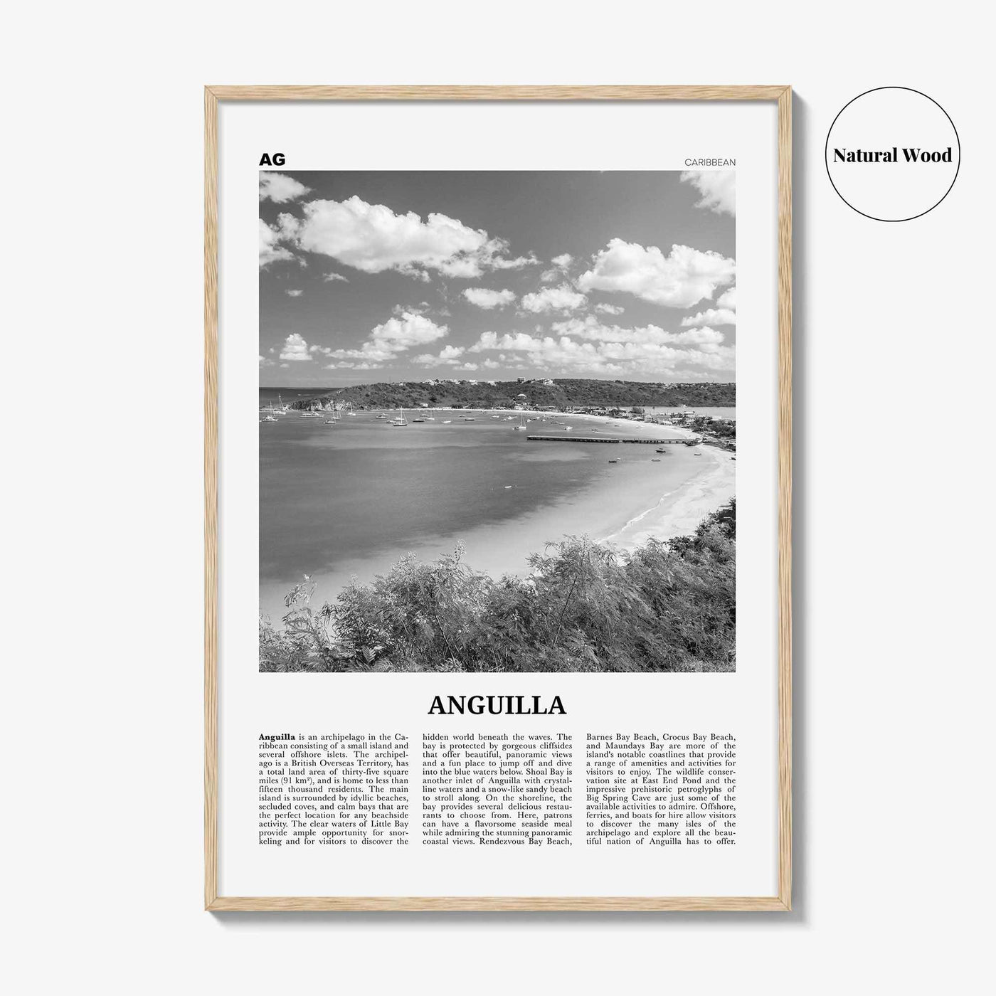 Anguilla Print Black and White, Anguilla Wall Art, Anguilla Poster, Anguilla Photo, Anguilla Map, Caribbean