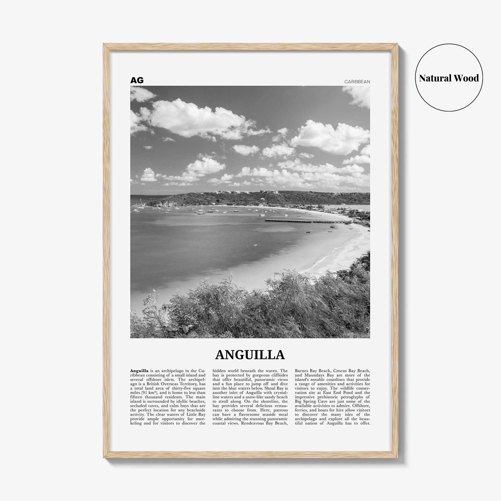 Anguilla Print Black and White, Anguilla Wall Art, Anguilla Poster, Anguilla Photo, Anguilla Map, Caribbean