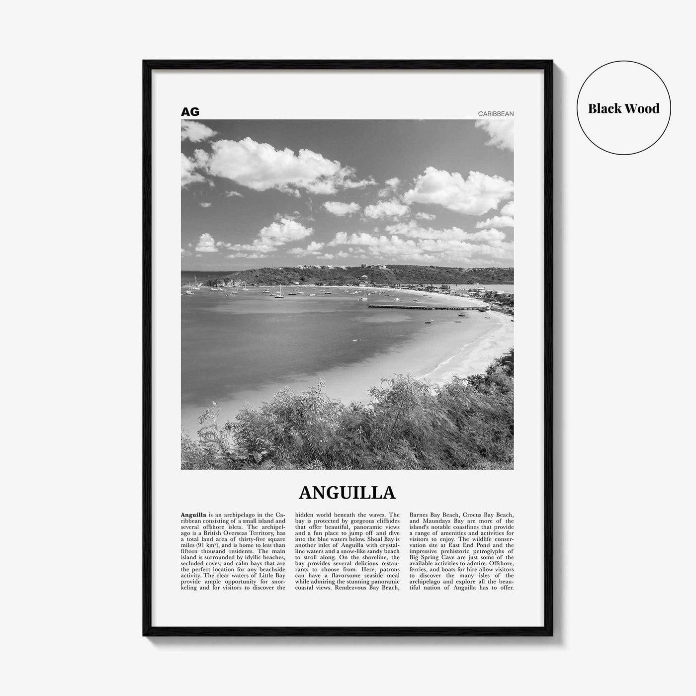 Anguilla Print Black and White, Anguilla Wall Art, Anguilla Poster, Anguilla Photo, Anguilla Map, Caribbean