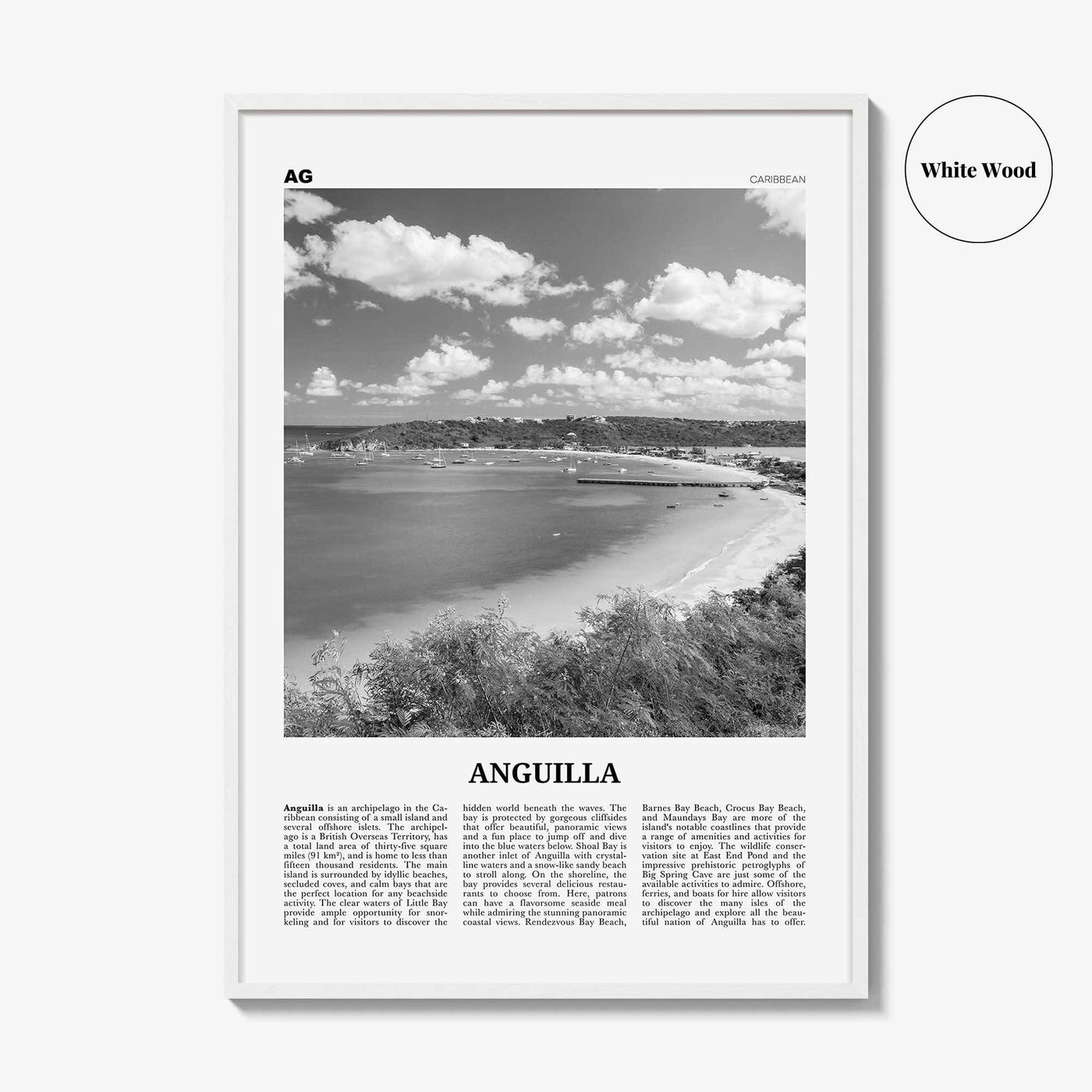 Anguilla Print Black and White, Anguilla Wall Art, Anguilla Poster, Anguilla Photo, Anguilla Map, Caribbean