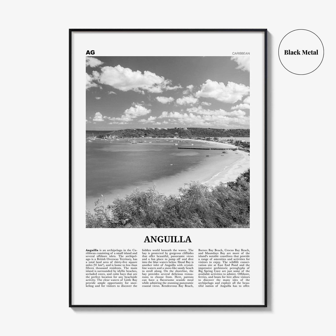 Anguilla Print Black and White, Anguilla Wall Art, Anguilla Poster, Anguilla Photo, Anguilla Map, Caribbean