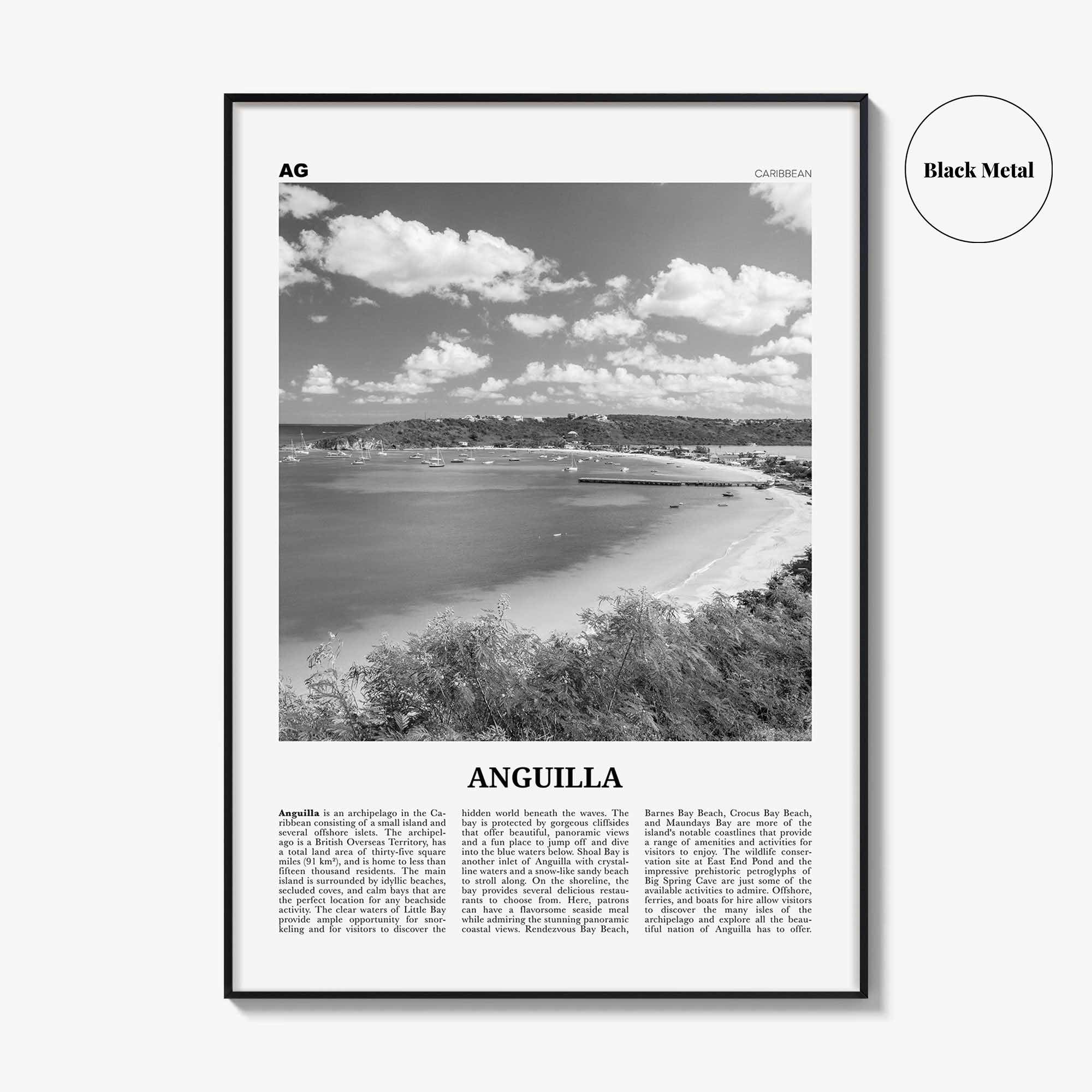 Anguilla Print Black and White, Anguilla Wall Art, Anguilla Poster, Anguilla Photo, Anguilla Map, Caribbean
