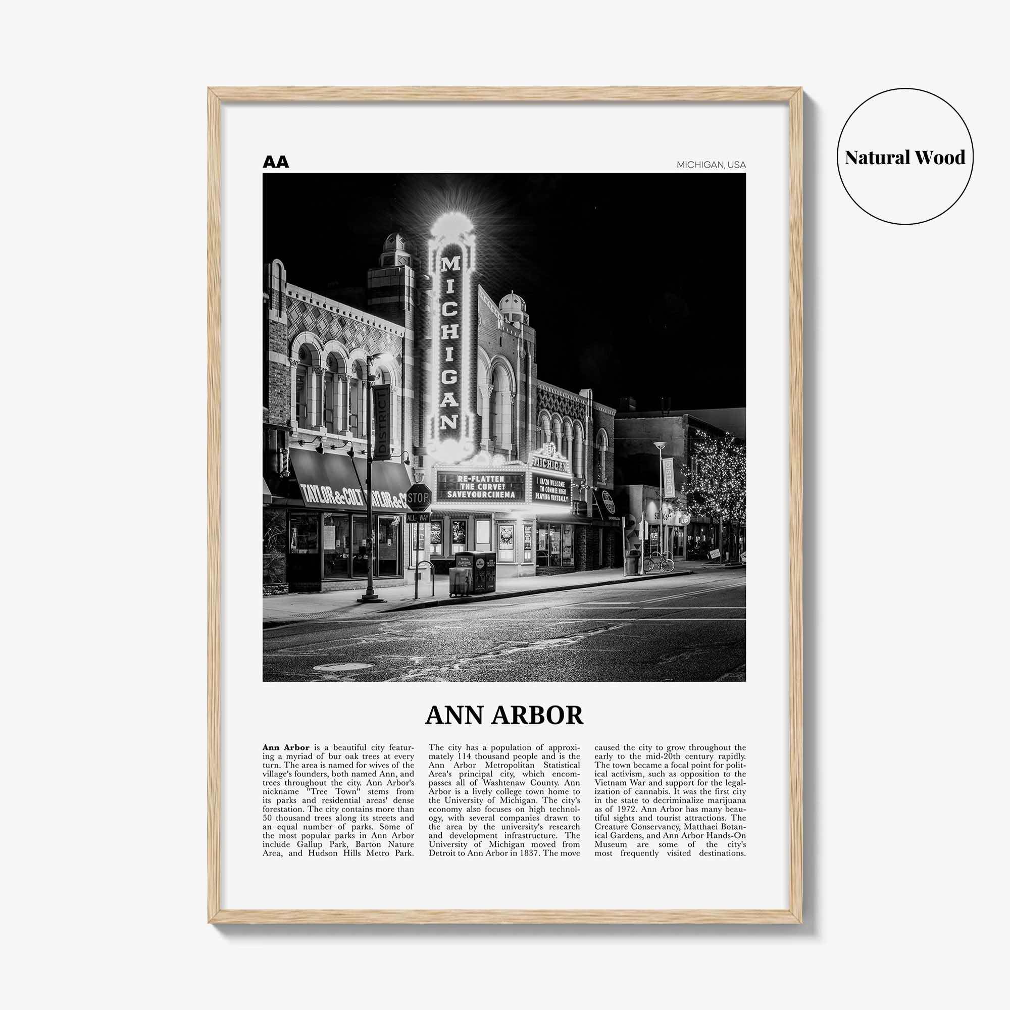 Ann Arbor Print Black and White No 1, Ann Arbor Wall Art, Ann Arbor Poster, Ann Arbor Photo, Michigan, USA, United States, North America