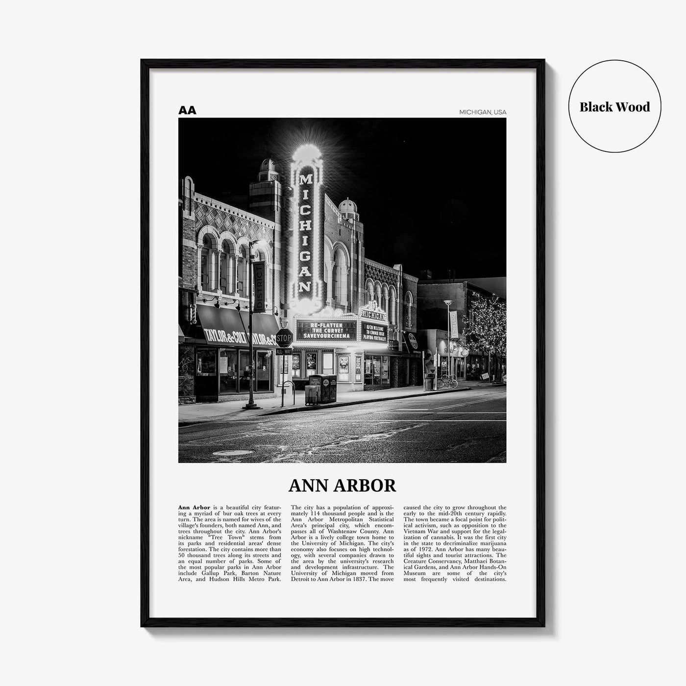 Ann Arbor Print Black and White No 1, Ann Arbor Wall Art, Ann Arbor Poster, Ann Arbor Photo, Michigan, USA, United States, North America