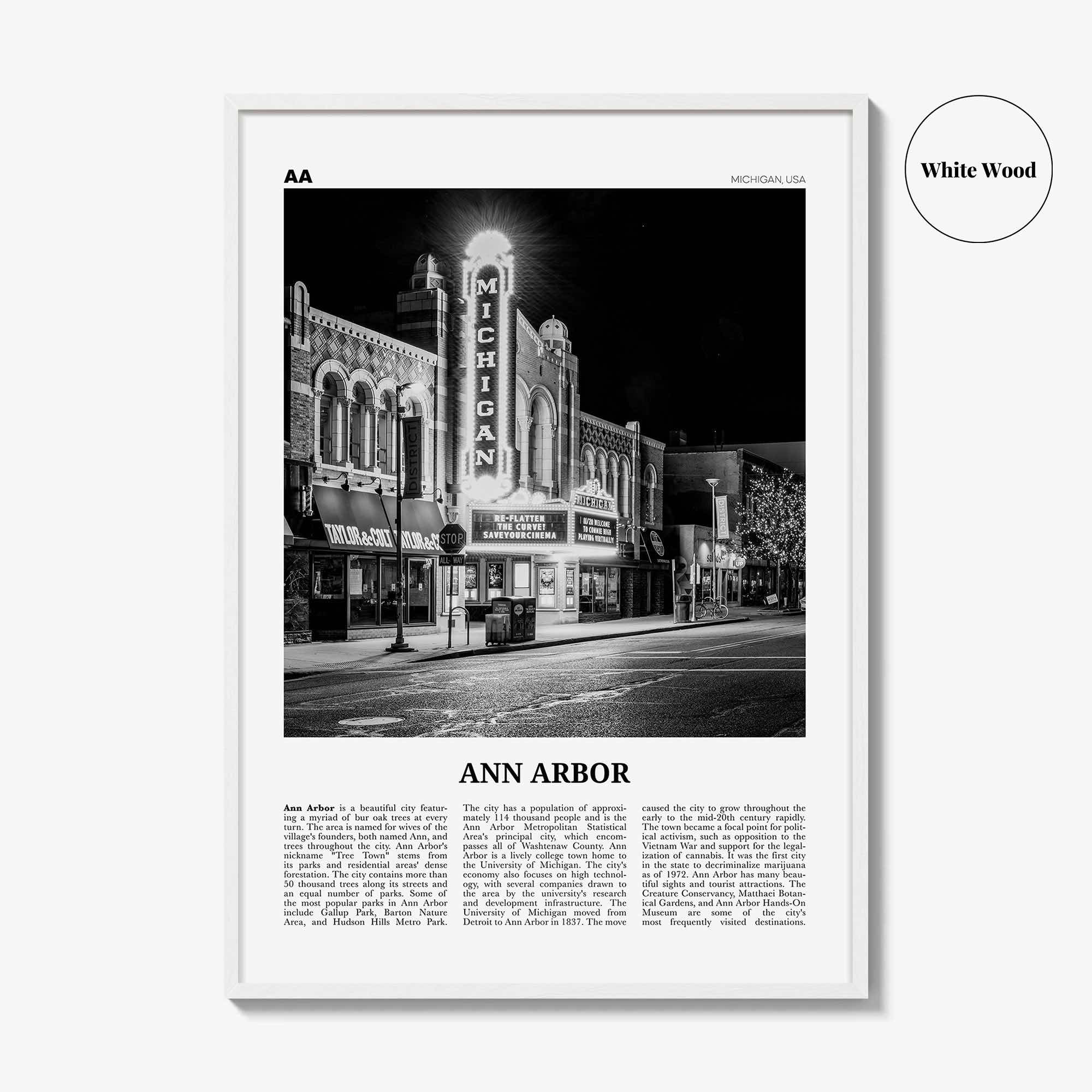 Ann Arbor Print Black and White No 1, Ann Arbor Wall Art, Ann Arbor Poster, Ann Arbor Photo, Michigan, USA, United States, North America