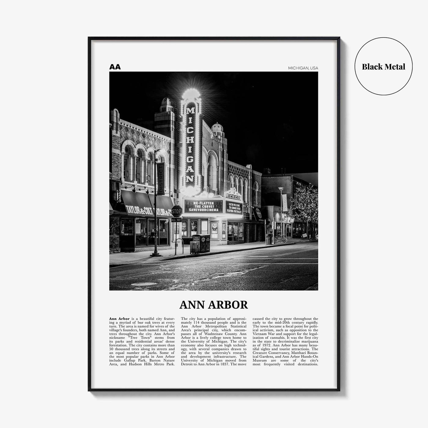 Ann Arbor Print Black and White No 1, Ann Arbor Wall Art, Ann Arbor Poster, Ann Arbor Photo, Michigan, USA, United States, North America