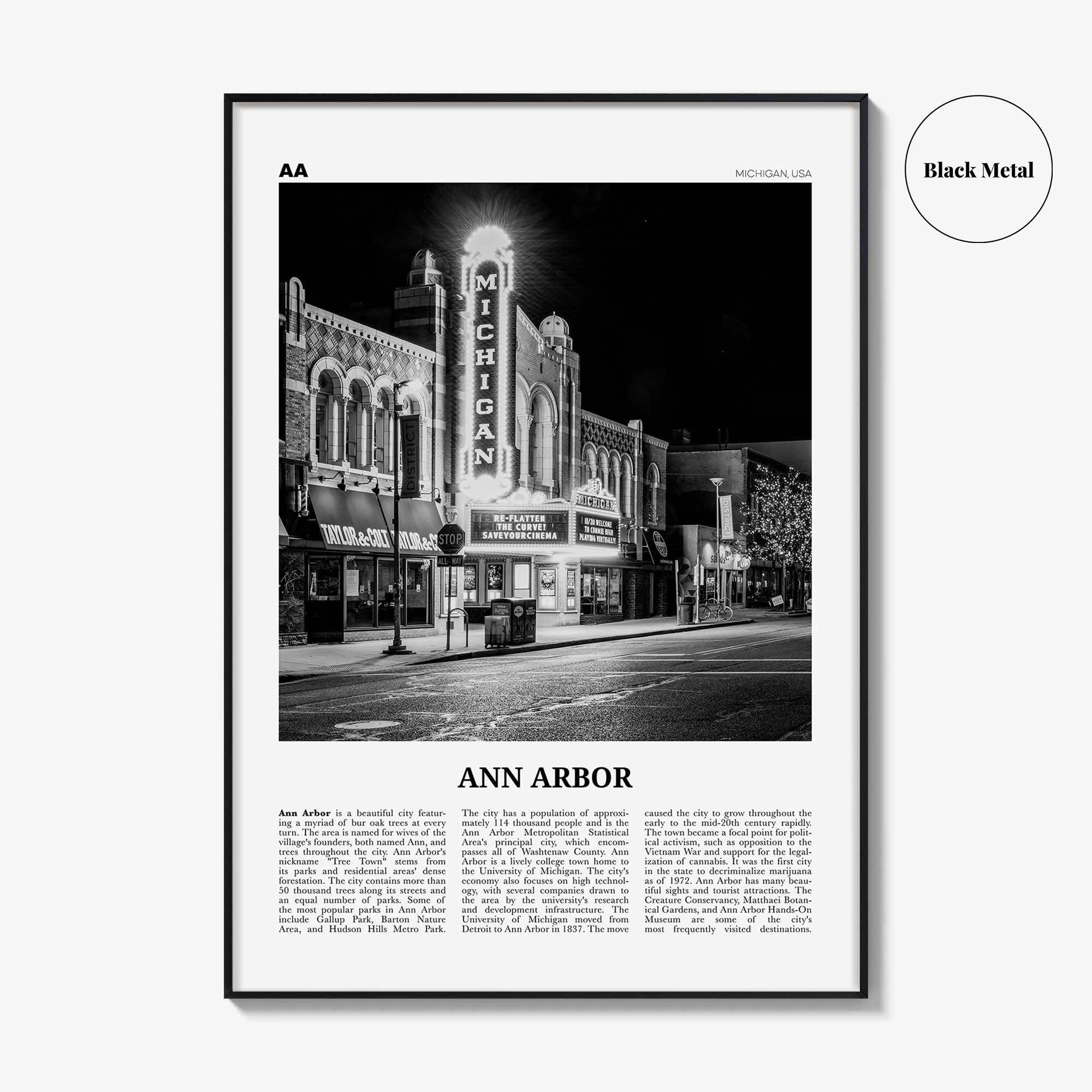 Ann Arbor Print Black and White No 1, Ann Arbor Wall Art, Ann Arbor Poster, Ann Arbor Photo, Michigan, USA, United States, North America