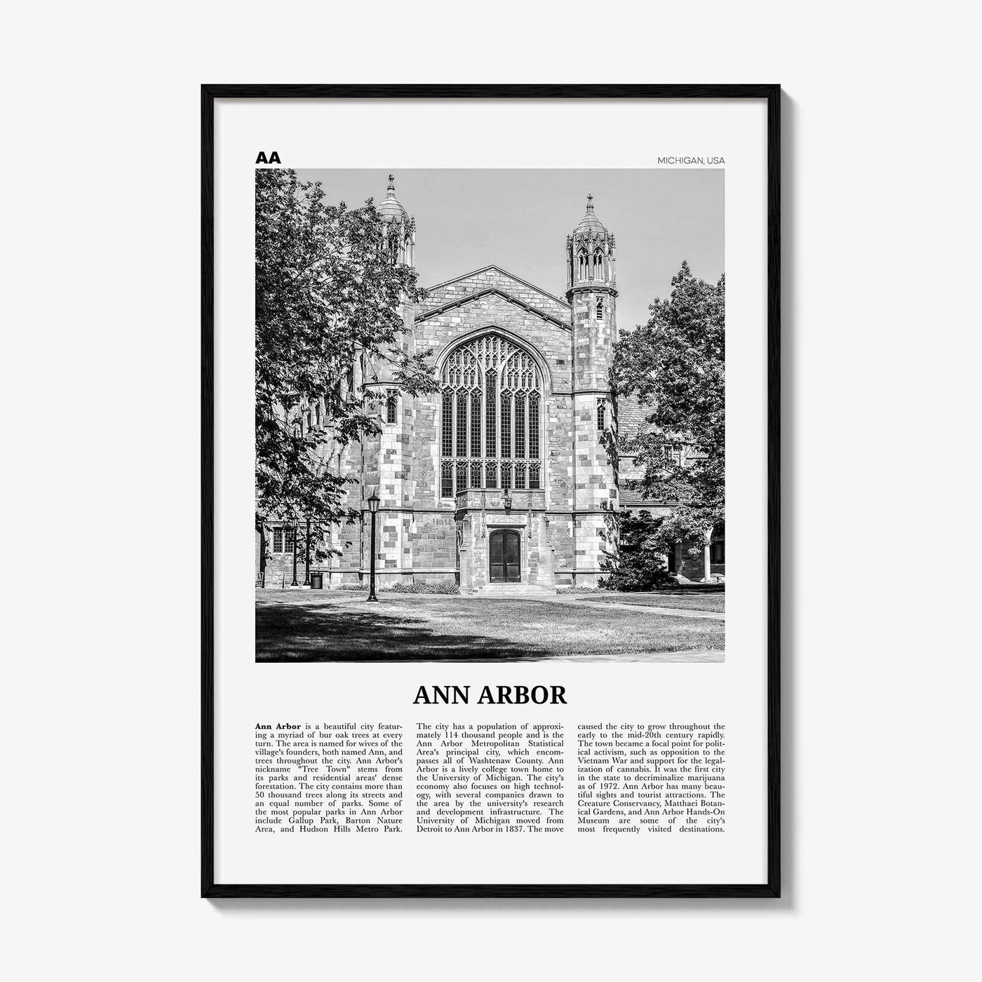 Ann Arbor Print Black and White No 2, Ann Arbor Wall Art, Ann Arbor Poster, Ann Arbor Photo, Michigan, USA, United States, North America