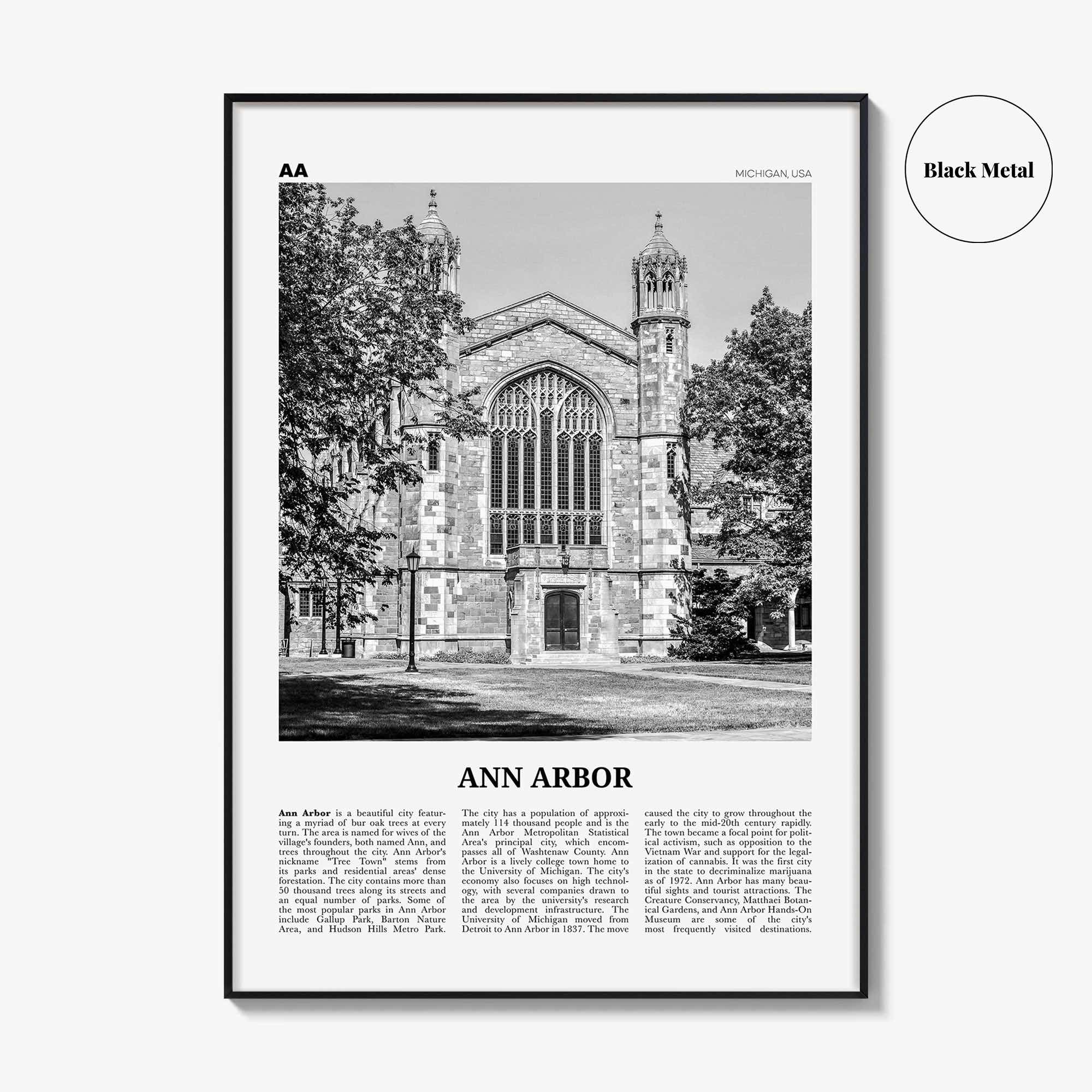 Ann Arbor Print Black and White No 2, Ann Arbor Wall Art, Ann Arbor Poster, Ann Arbor Photo, Michigan, USA, United States, North America