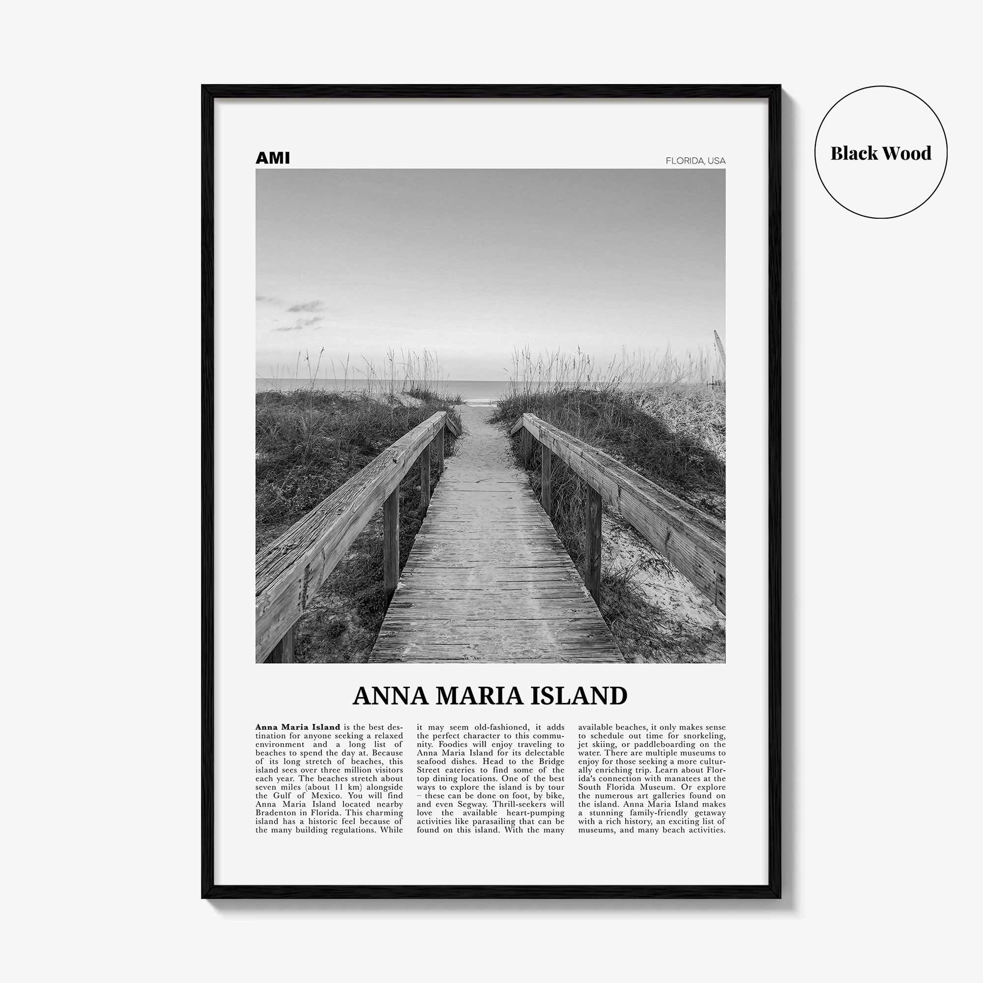 Anna Maria Island Print Black and White, Anna Maria Island Wall Art, Anna Maria Island Poster, Anna Maria Island Photo, Florida, USA