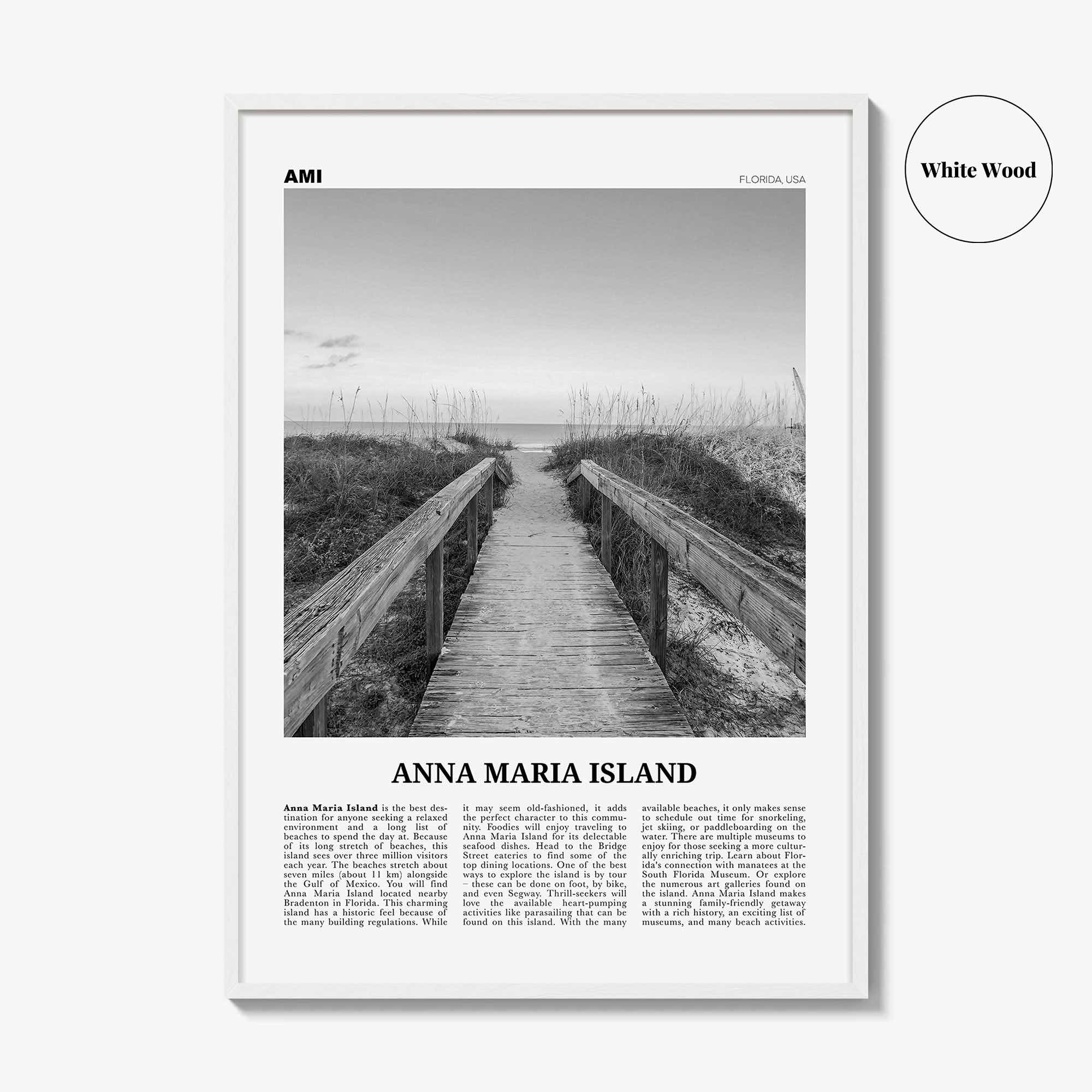 Anna Maria Island Print Black and White, Anna Maria Island Wall Art, Anna Maria Island Poster, Anna Maria Island Photo, Florida, USA