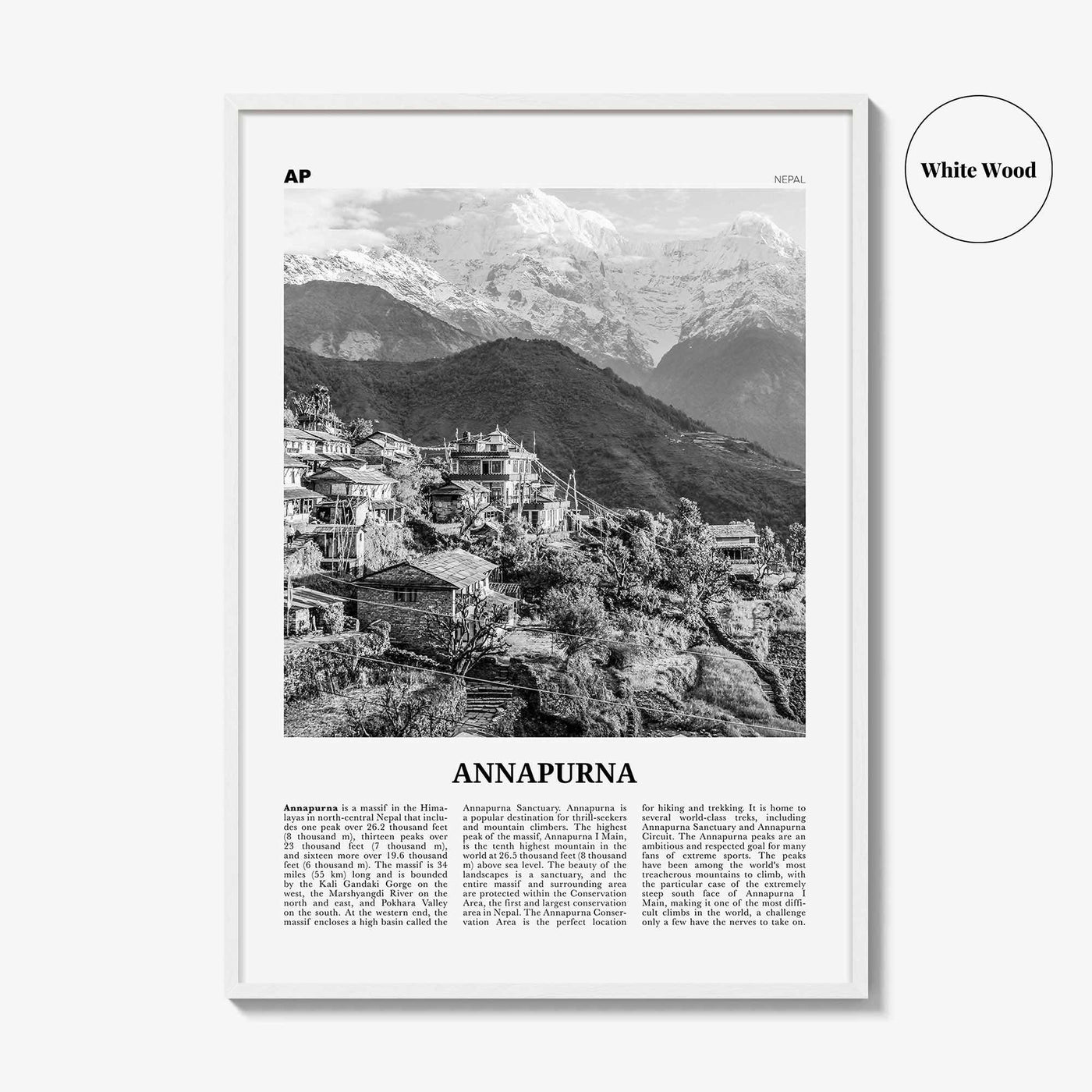 Annapurna Print Black and White, Annapurna Wall Art, Annapurna Poster, Annapurna Photo, Nepal