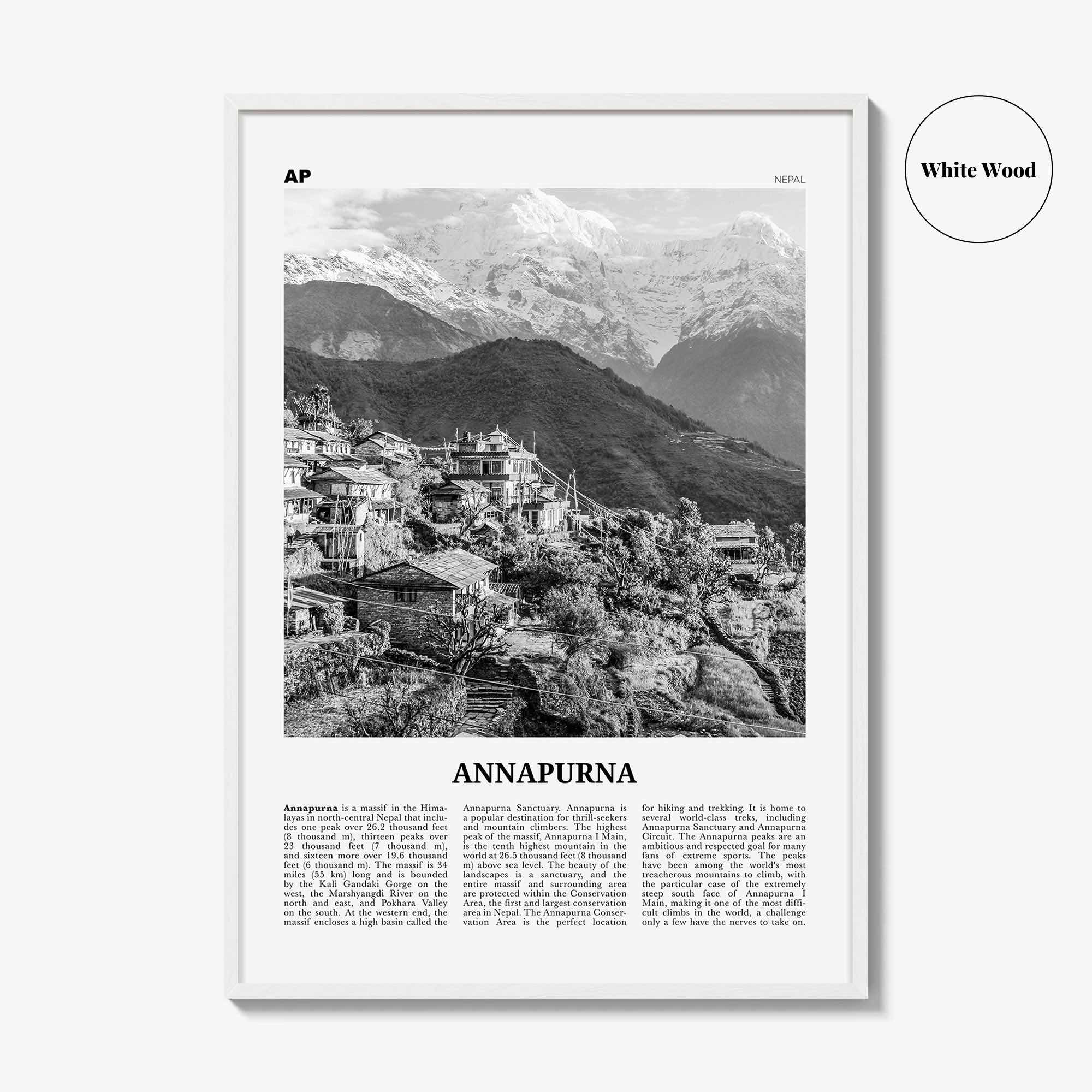 Annapurna Print Black and White, Annapurna Wall Art, Annapurna Poster, Annapurna Photo, Nepal