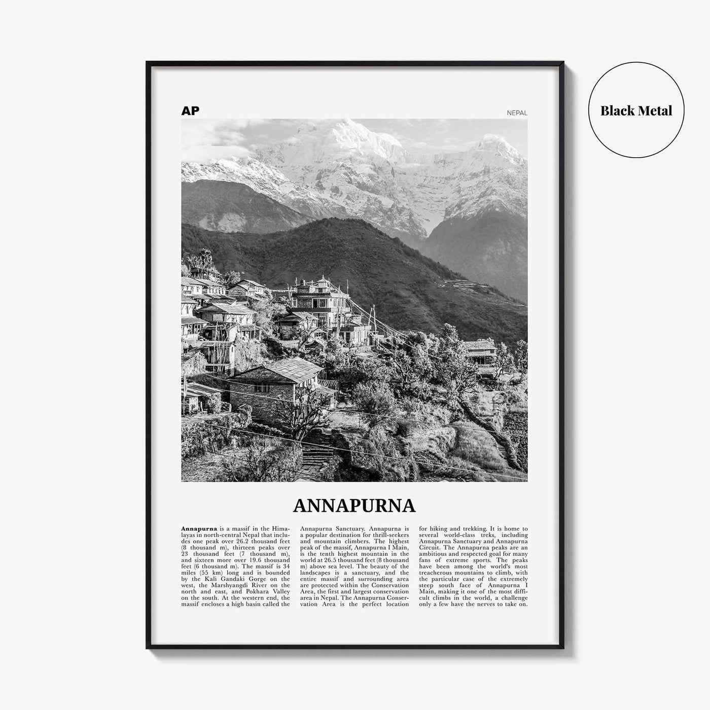 Annapurna Print Black and White, Annapurna Wall Art, Annapurna Poster, Annapurna Photo, Nepal
