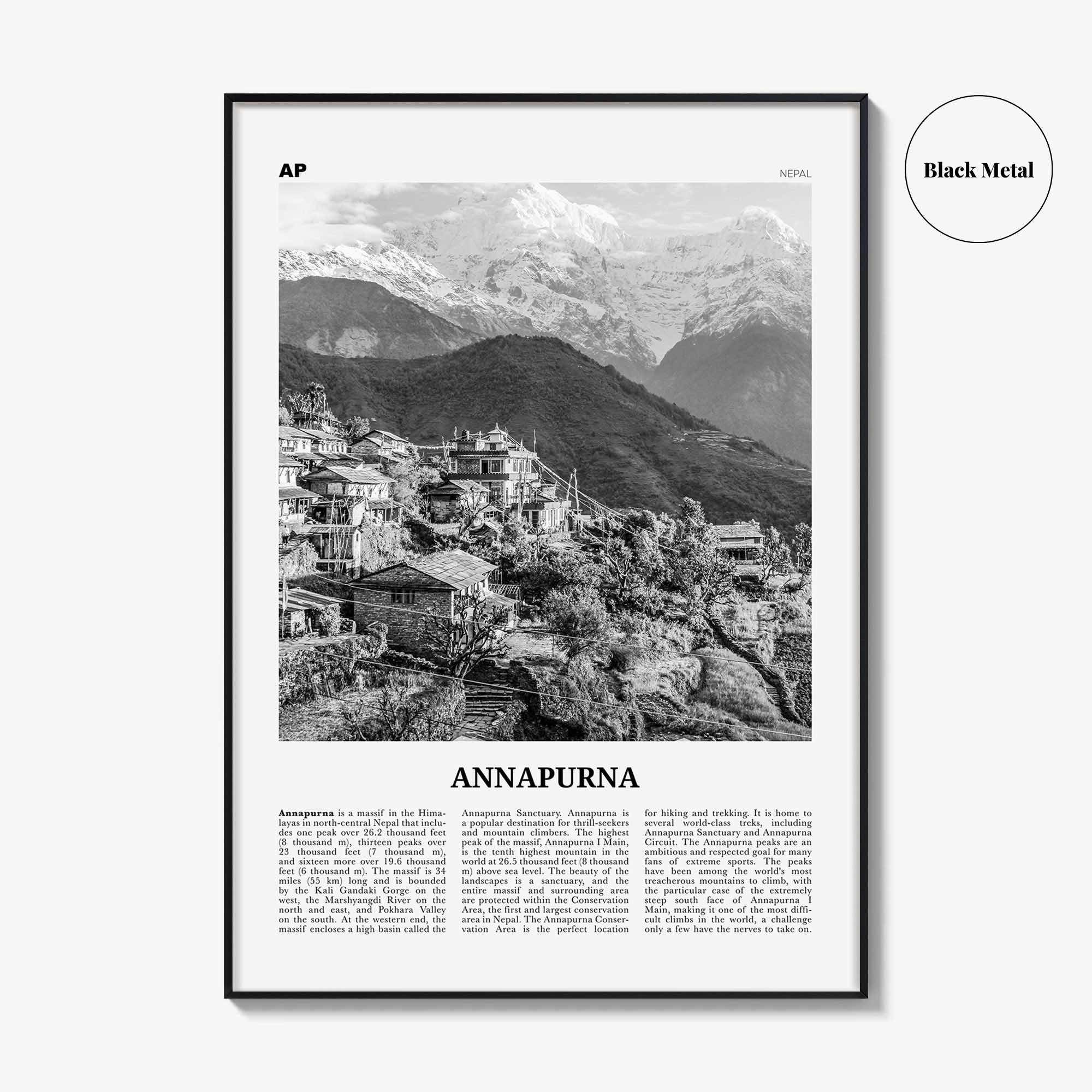 Annapurna Print Black and White, Annapurna Wall Art, Annapurna Poster, Annapurna Photo, Nepal