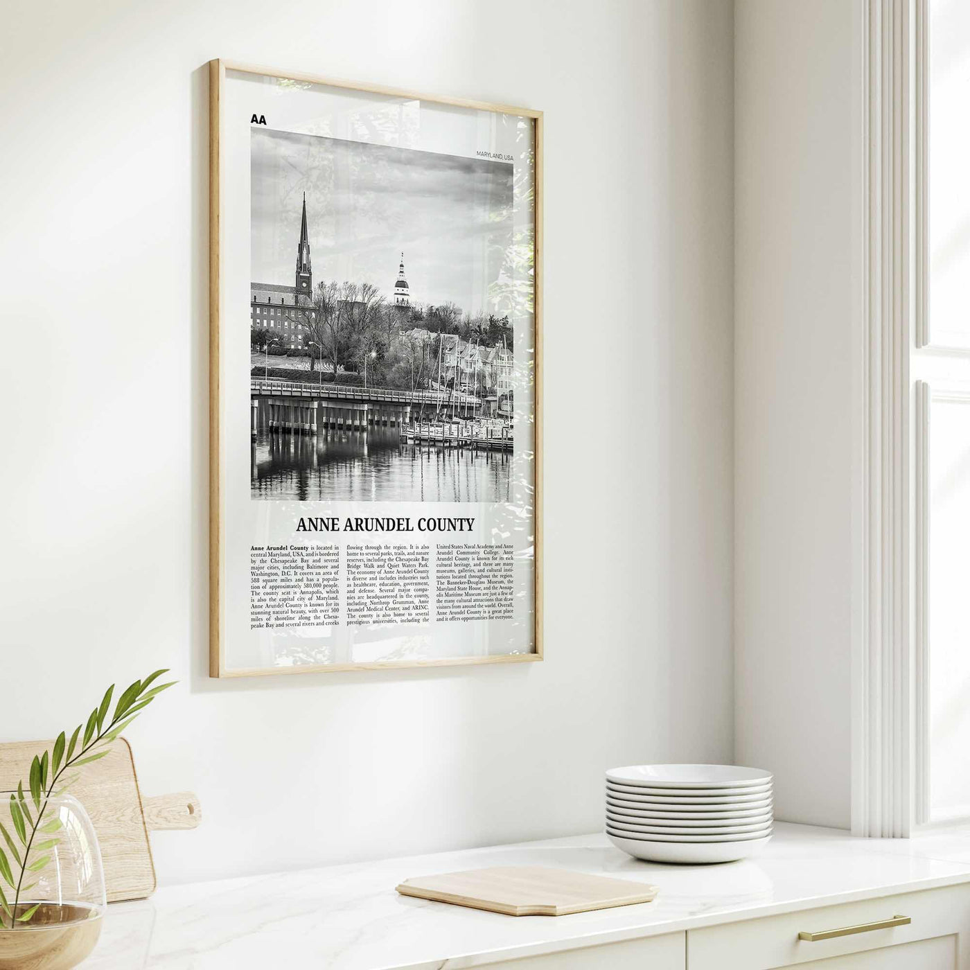 Anne Arundel County Print Black and White, Anne Arundel County Wall Art, Anne Arundel Poster, Photo, Anne Arundel Wall Décor, Anne Map