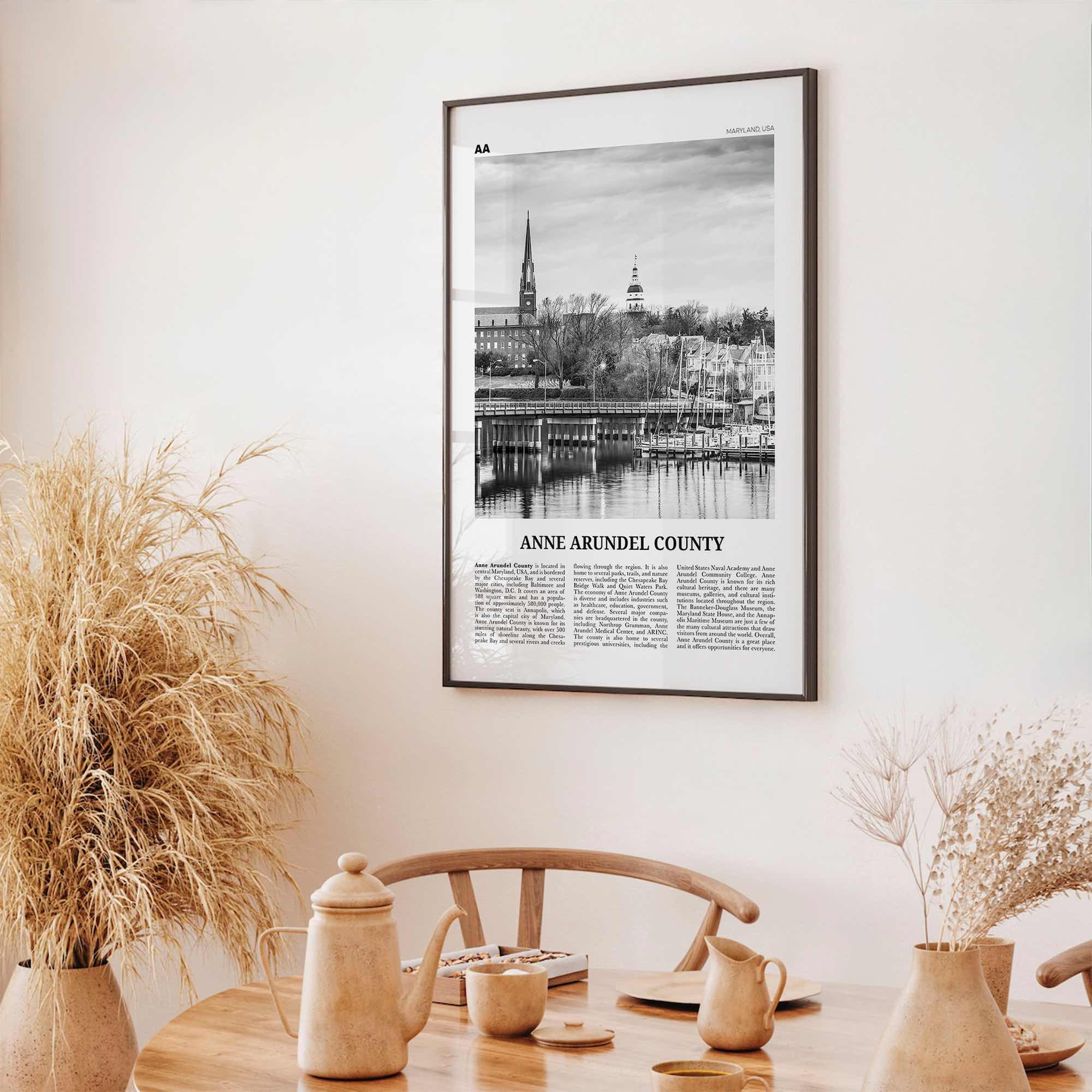 Anne Arundel County Print Black and White, Anne Arundel County Wall Art, Anne Arundel Poster, Photo, Anne Arundel Wall Décor, Anne Map