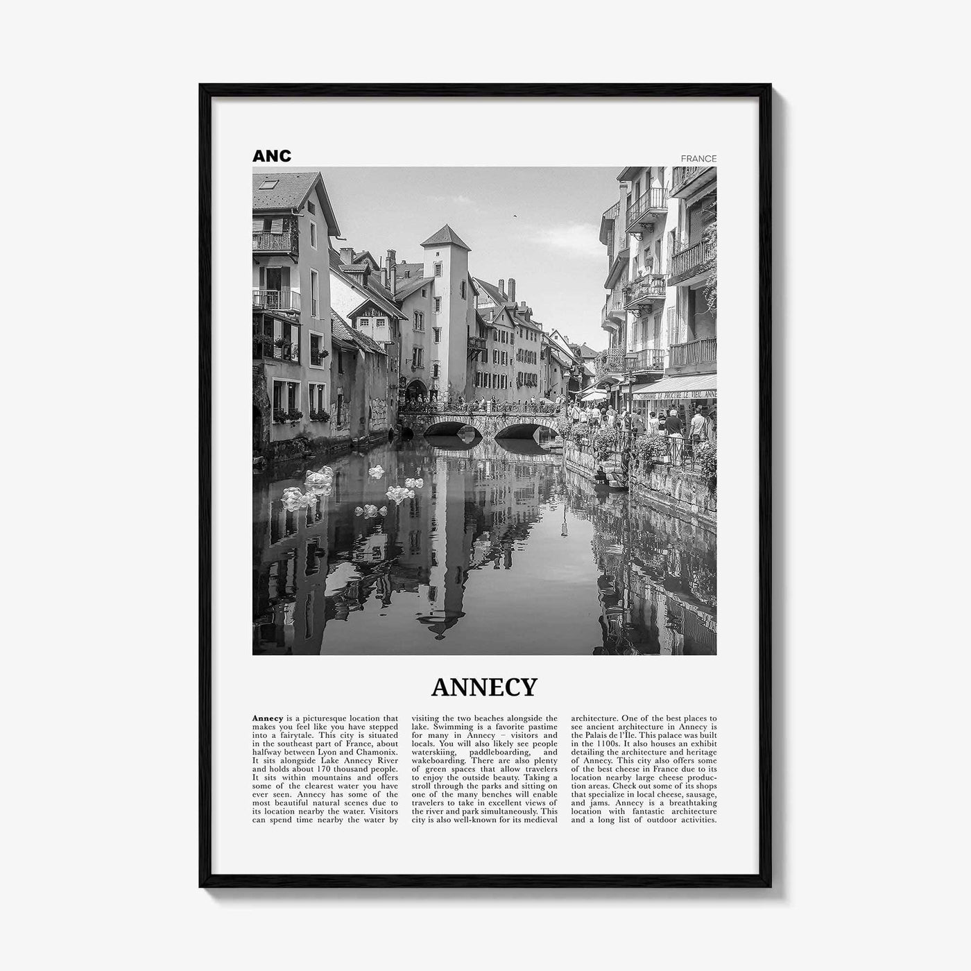 Annecy Print Black and White, Annecy Wall Art, Annecy Poster, Annecy Photo, Annecy Wall Décor, Annecy Map, France