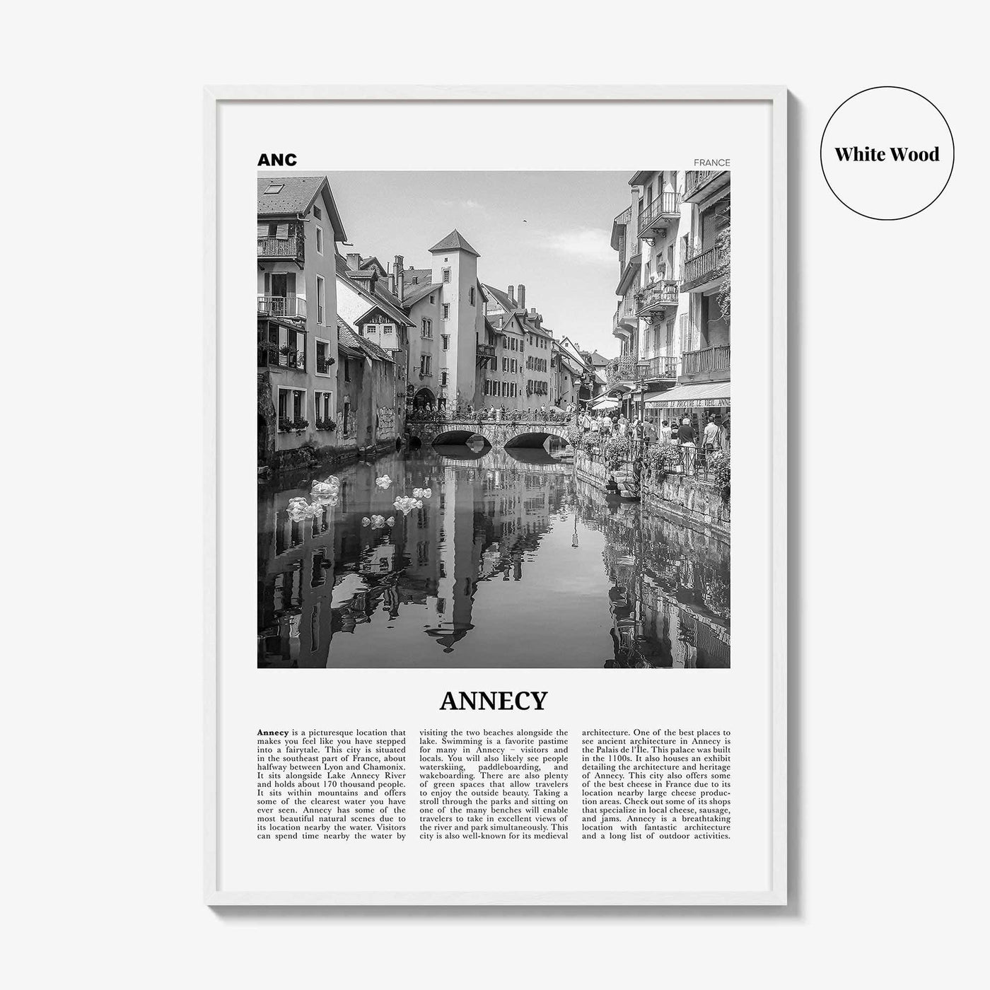 Annecy Print Black and White, Annecy Wall Art, Annecy Poster, Annecy Photo, Annecy Wall Décor, Annecy Map, France