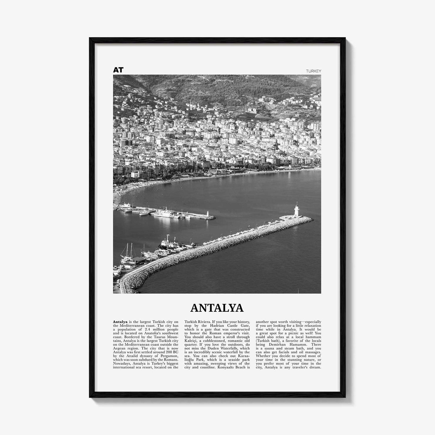 Antalya Print Black and White, Antalya Wall Art, Antalya Poster, Antalya Photo, Antalya Wall Décor, Turkey, Anatolia, Türkiye, Turkish