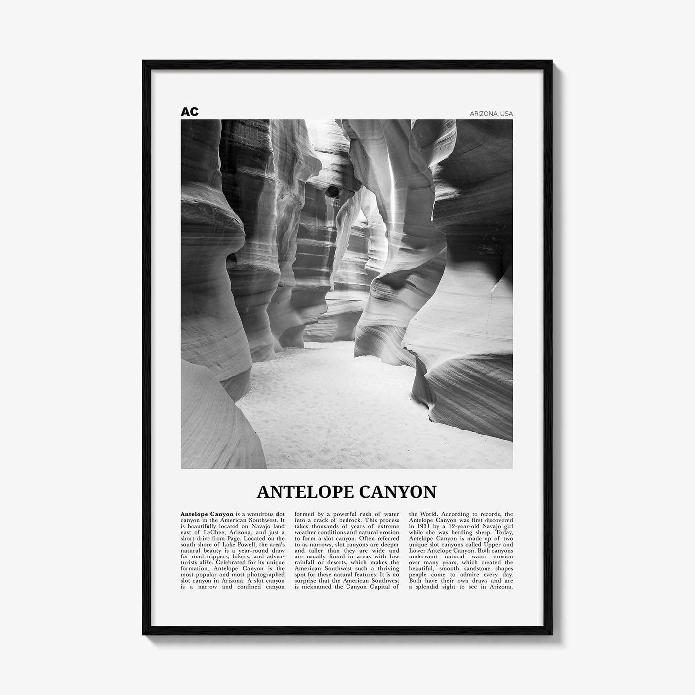Antelope Canyon Print Black and White, Antelope Canyon Art, Antelope Canyon Poster, Antelope Canyon Photo, Wall Décor, Antelope Canyon Map