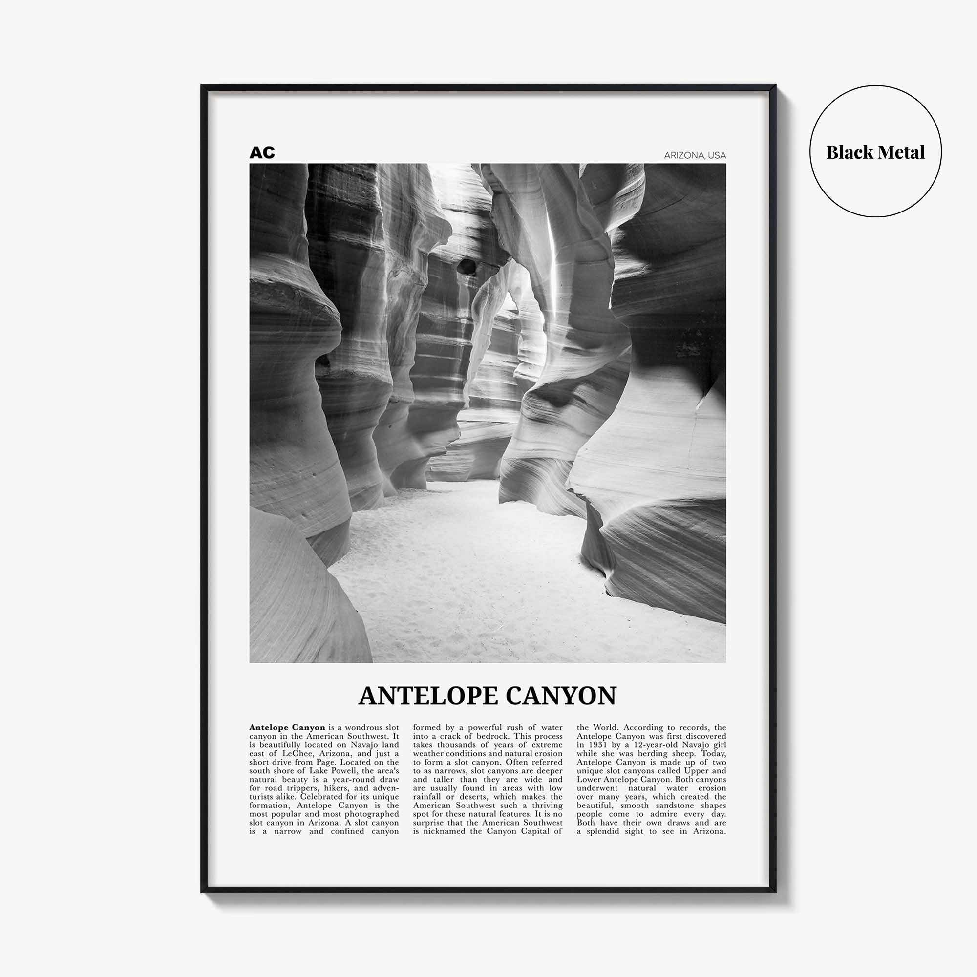 Antelope Canyon Print Black and White, Antelope Canyon Art, Antelope Canyon Poster, Antelope Canyon Photo, Wall Décor, Antelope Canyon Map