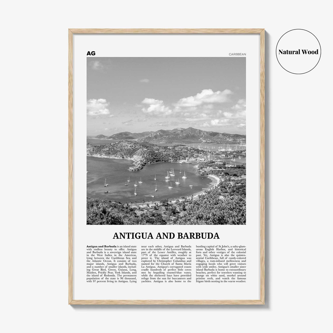 Antigua and Barbuda Print Black and White, Antigua and Barbuda Wall Art, Antigua and Barbuda Poster, St John's, Caribbean